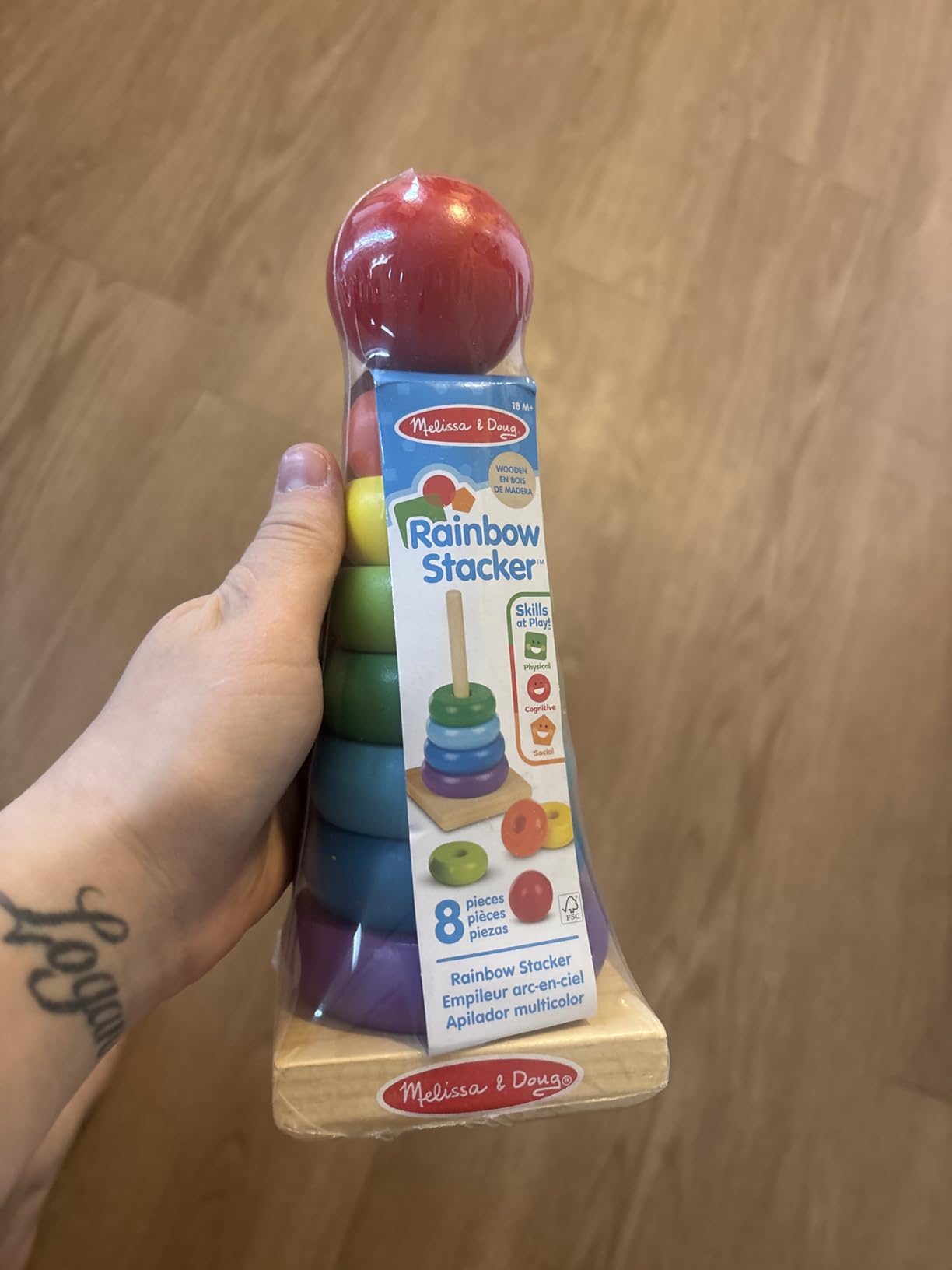 Melissa & Doug Rainbow Stacker Wooden Ring Educational Toy - Wooden Stacking Rings, Stacker Toys for Toddlers Ages 2+ customer photo 2