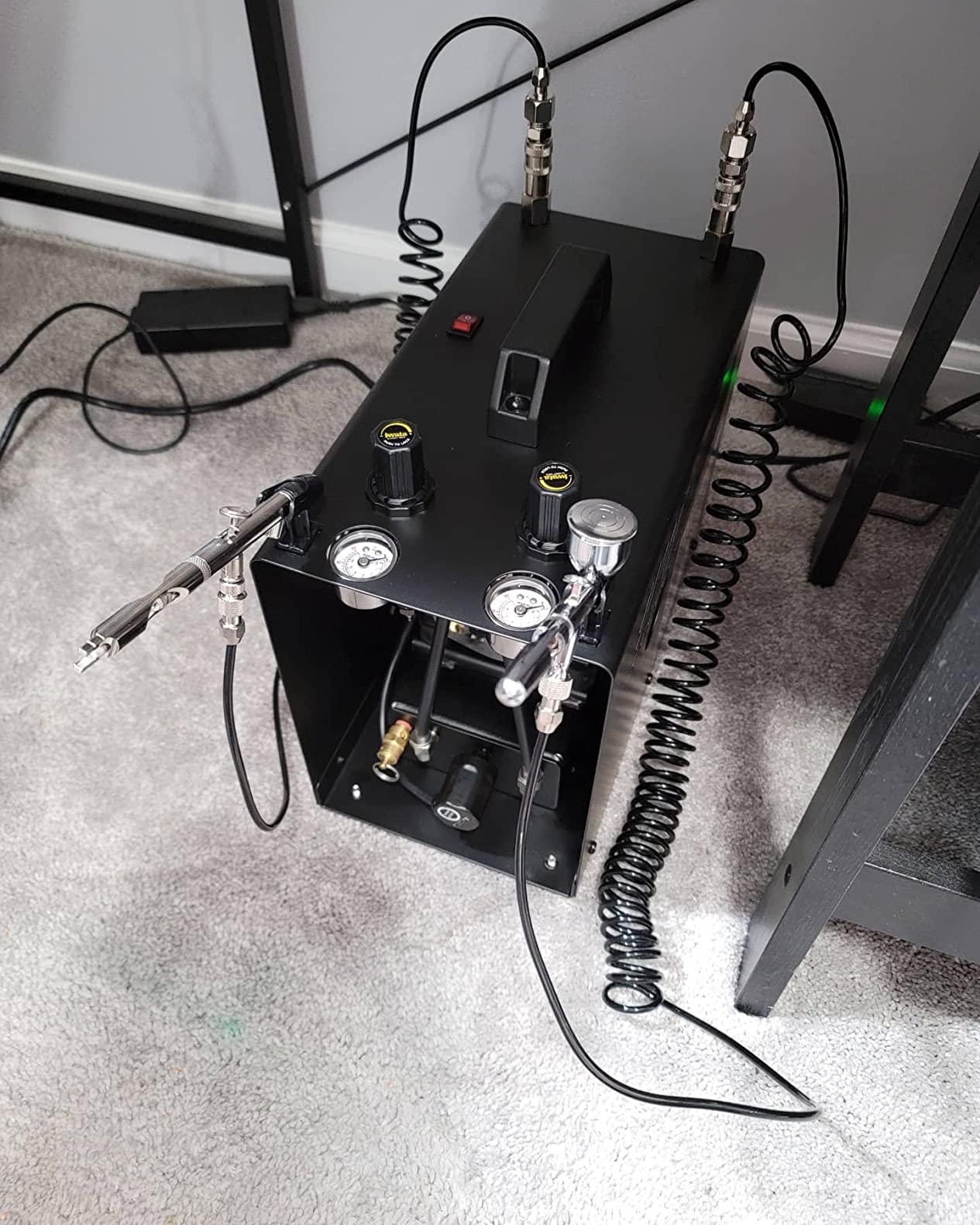 Power Jet Pro Dual Airbrush Compressor with 2L Air Tank, Dual Regulators, Auto Shut-Off Technology, 1-50 PSI Adjustable Output, Includes Hoses & Airbrush Adapters. 110-120V 60Hz customer photo 1