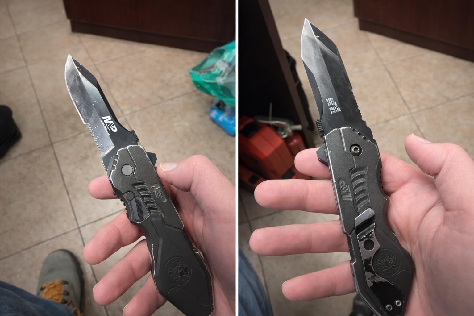 Smith & Wesson SWMP4LS 8.6in S.S. Assisted Folding Knife with 3.6in Serrated Clip Point Blade and Aluminum Handle for Outdoor Tactical Survival and EDC, Black customer photo 1