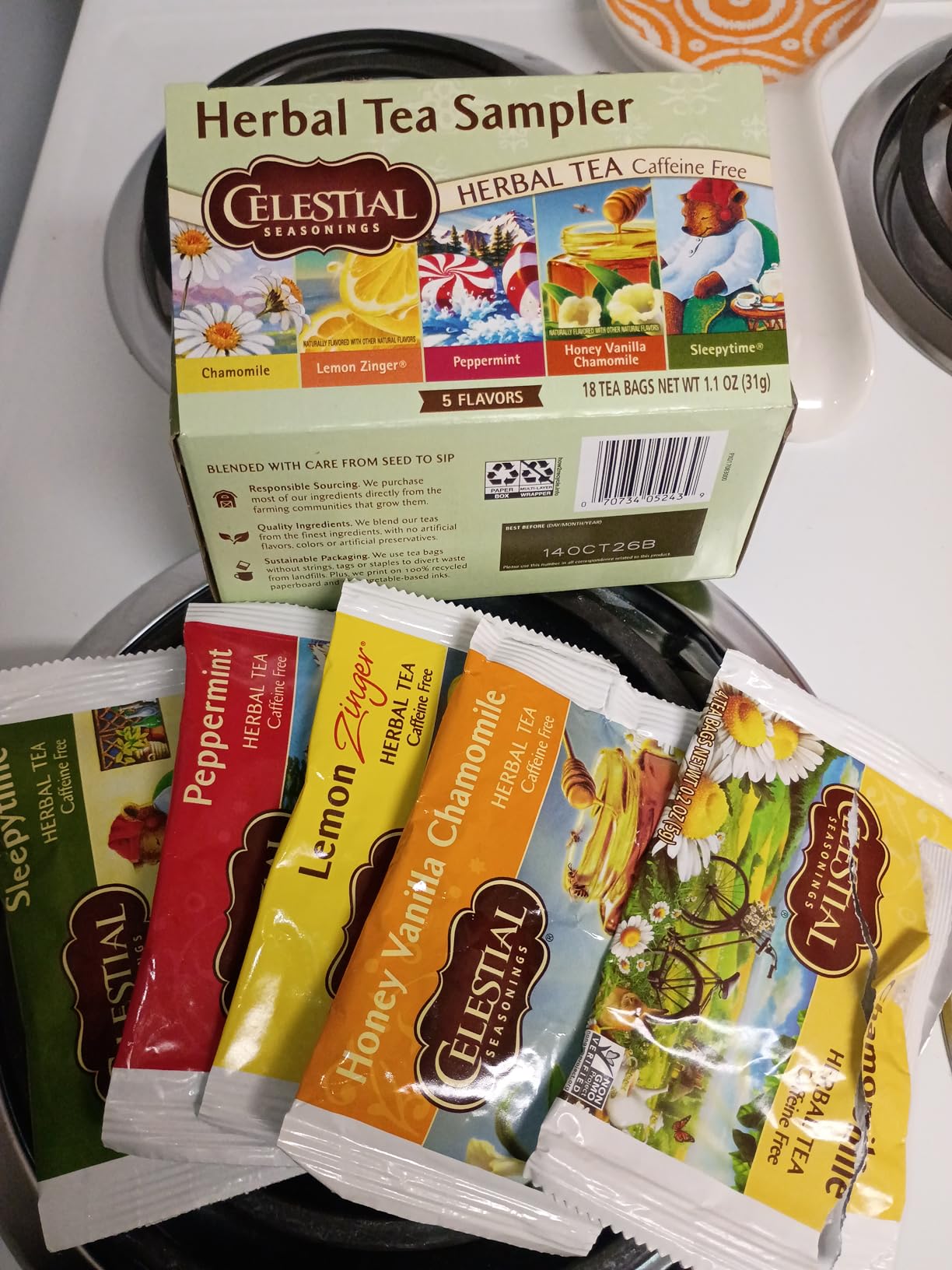 Celestial Seasonings Herbal Tea Sampler Variety Pack, Caffeine Free, 18 Tea Bags Box customer photo 1