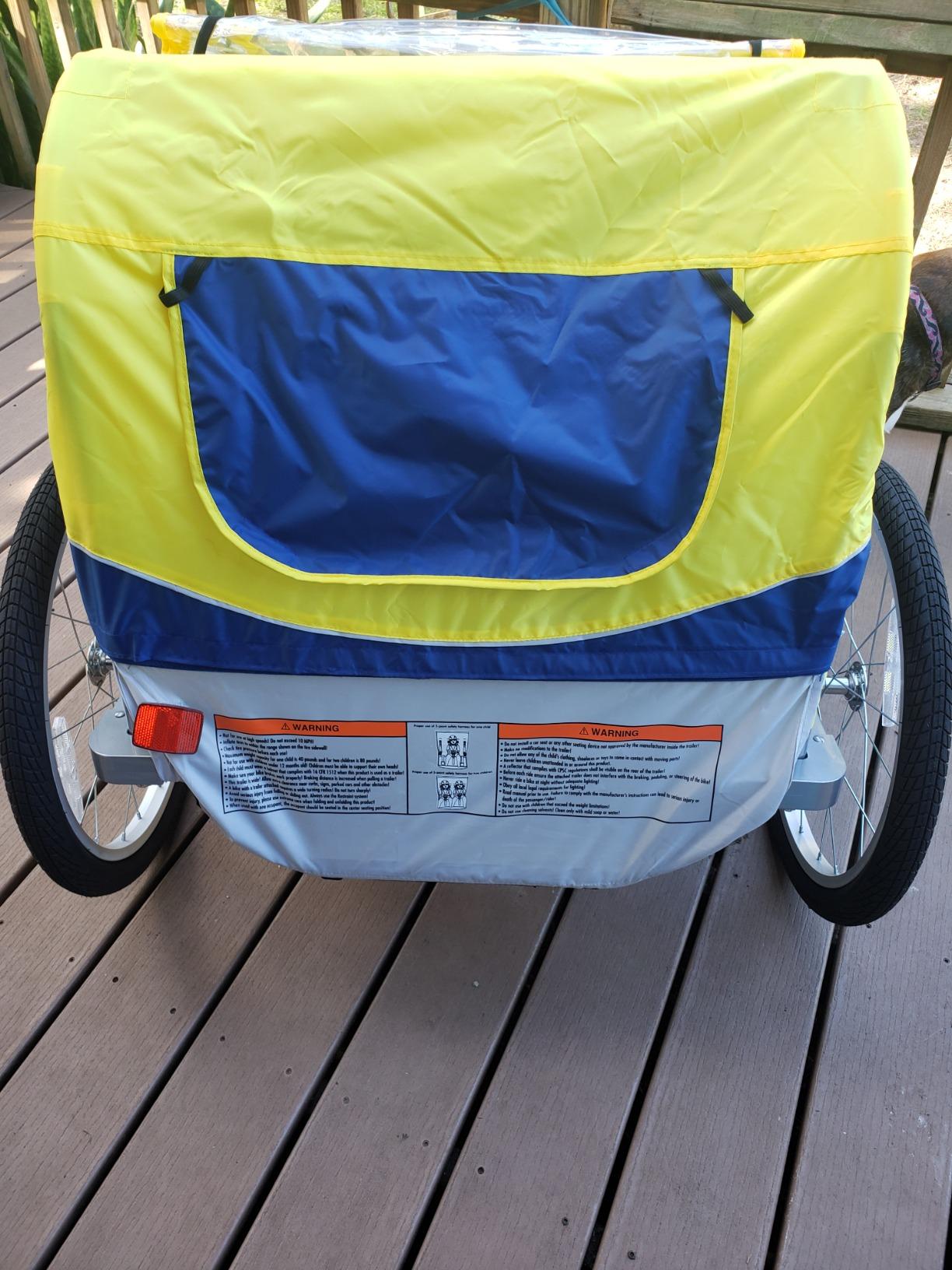 Schwinn Echo Child Bike Trailer, Max of 2 Children with Total Weight of 80 lbs., Canopy, 20-Inch Air-Filled Tires, Yellow/Grey customer photo 1