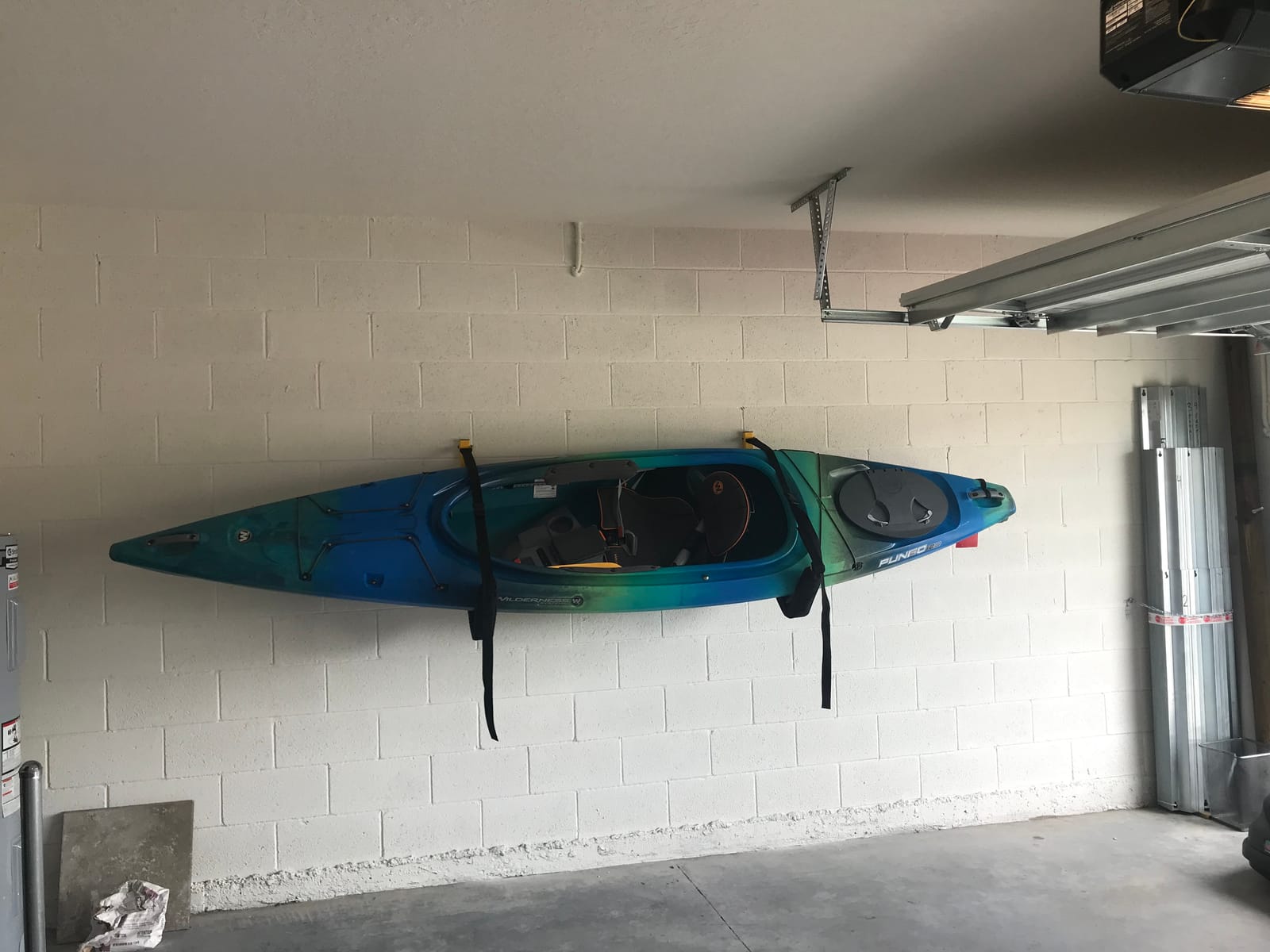 Suspenz Kayak Storage Rack, Big EZ Padded Wall Hangers/Hooks for Kayaks and Canoes, Indoor & Outdoor Wall Mounts, Powder-Coated Steel with Foam Pads & Safety Straps, Holds up to 150 lbs (12-2499) customer photo 1
