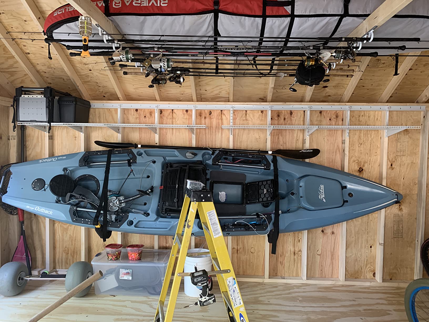 Suspenz Kayak Storage Rack, Big EZ Padded Wall Hangers/Hooks for Kayaks and Canoes, Indoor & Outdoor Wall Mounts, Powder-Coated Steel with Foam Pads & Safety Straps, Holds up to 150 lbs (12-2499) customer photo 2