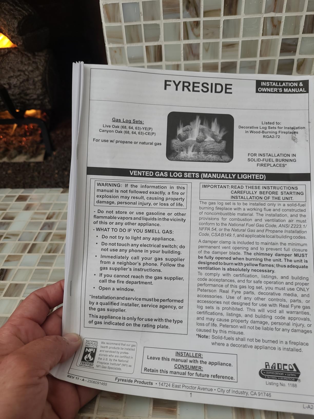 Peterson Fyreside 18-inch Live Oak Log Set with Vented Burner, Match Light Without Gas Connector kit (Natural Gas Only) customer photo 2