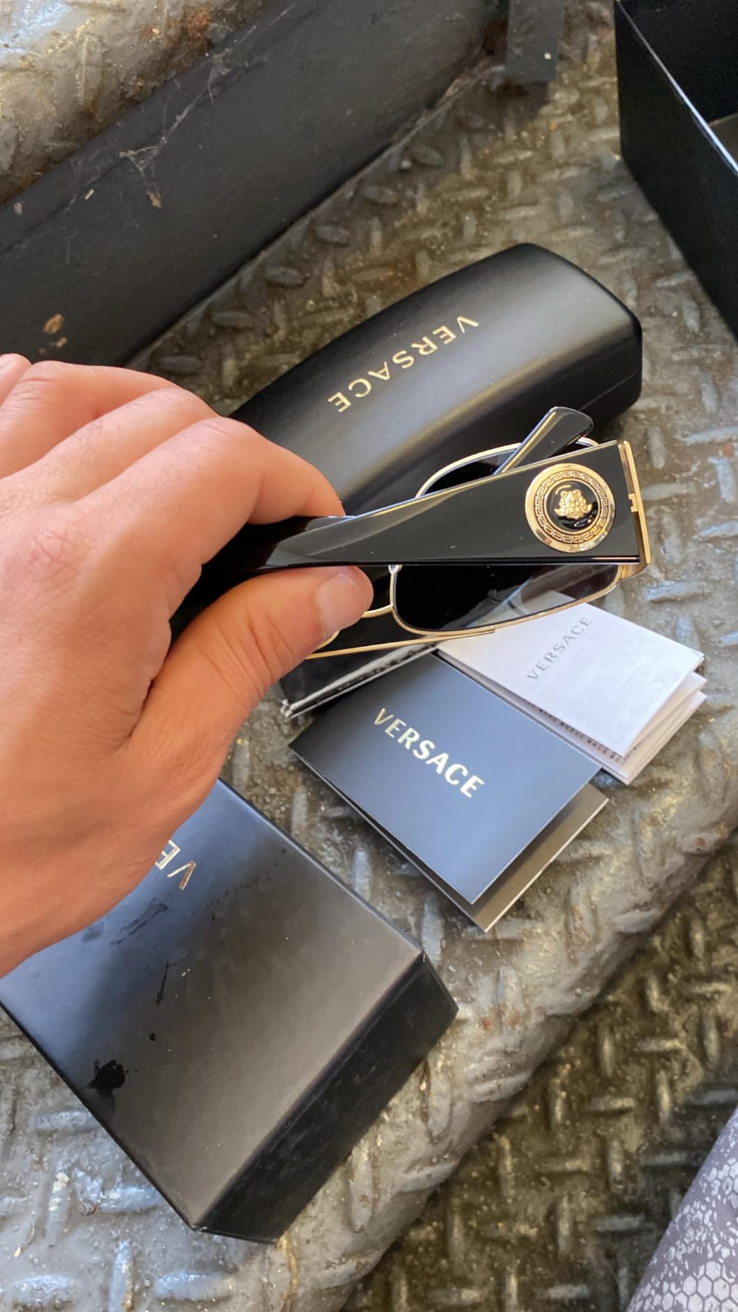 Versace Man Sunglasses Gold Frame, Dark Grey - Polar Lenses, 63MM customer photo 1