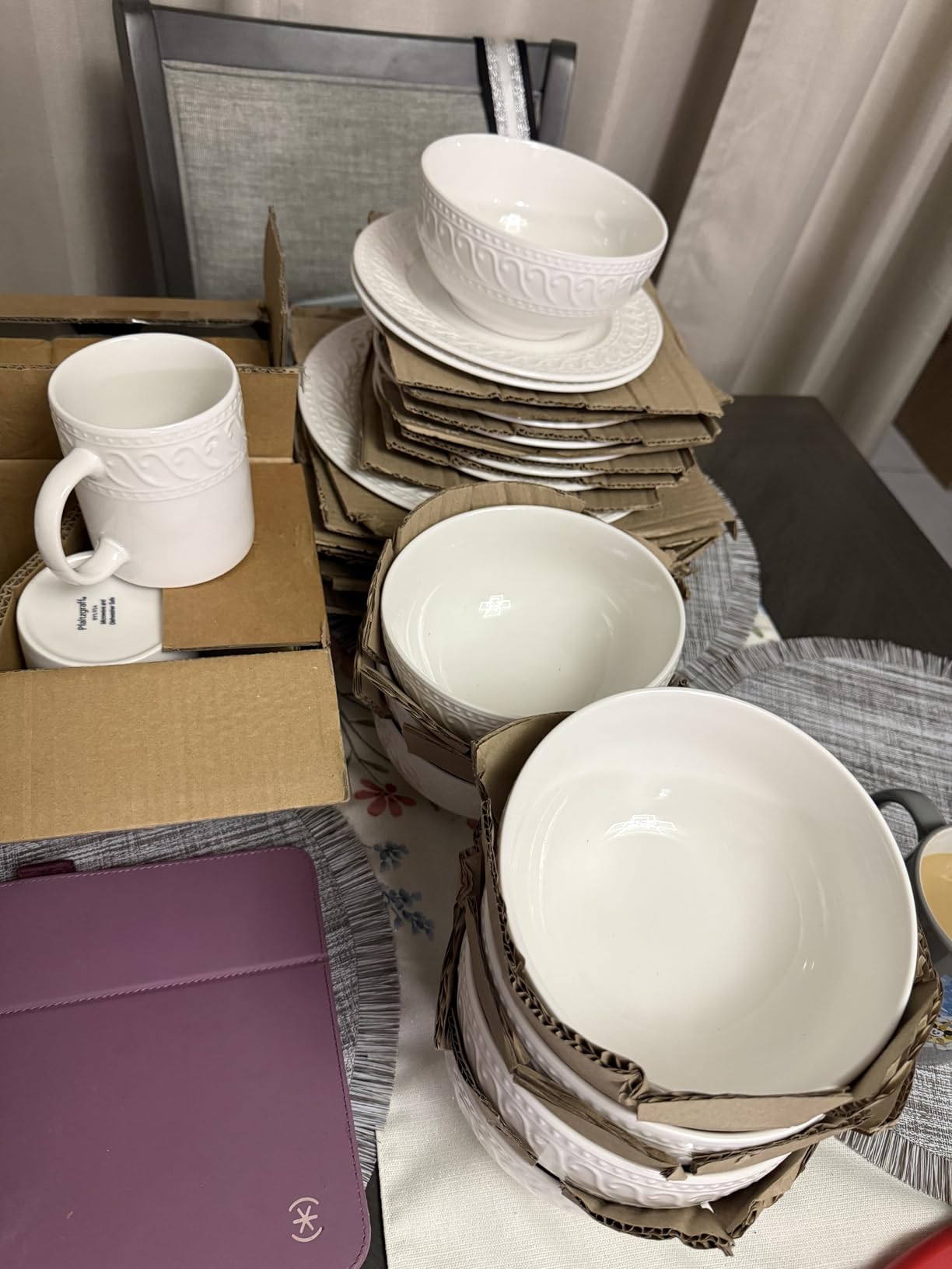 Pfaltzgraff Sylvia Dinnerware Set 32-Piece Service for 8 - White Porcelain Dinner Plates, Salad Plates, Soup Bowls and Mugs with Embossed Scrollwork customer photo 2