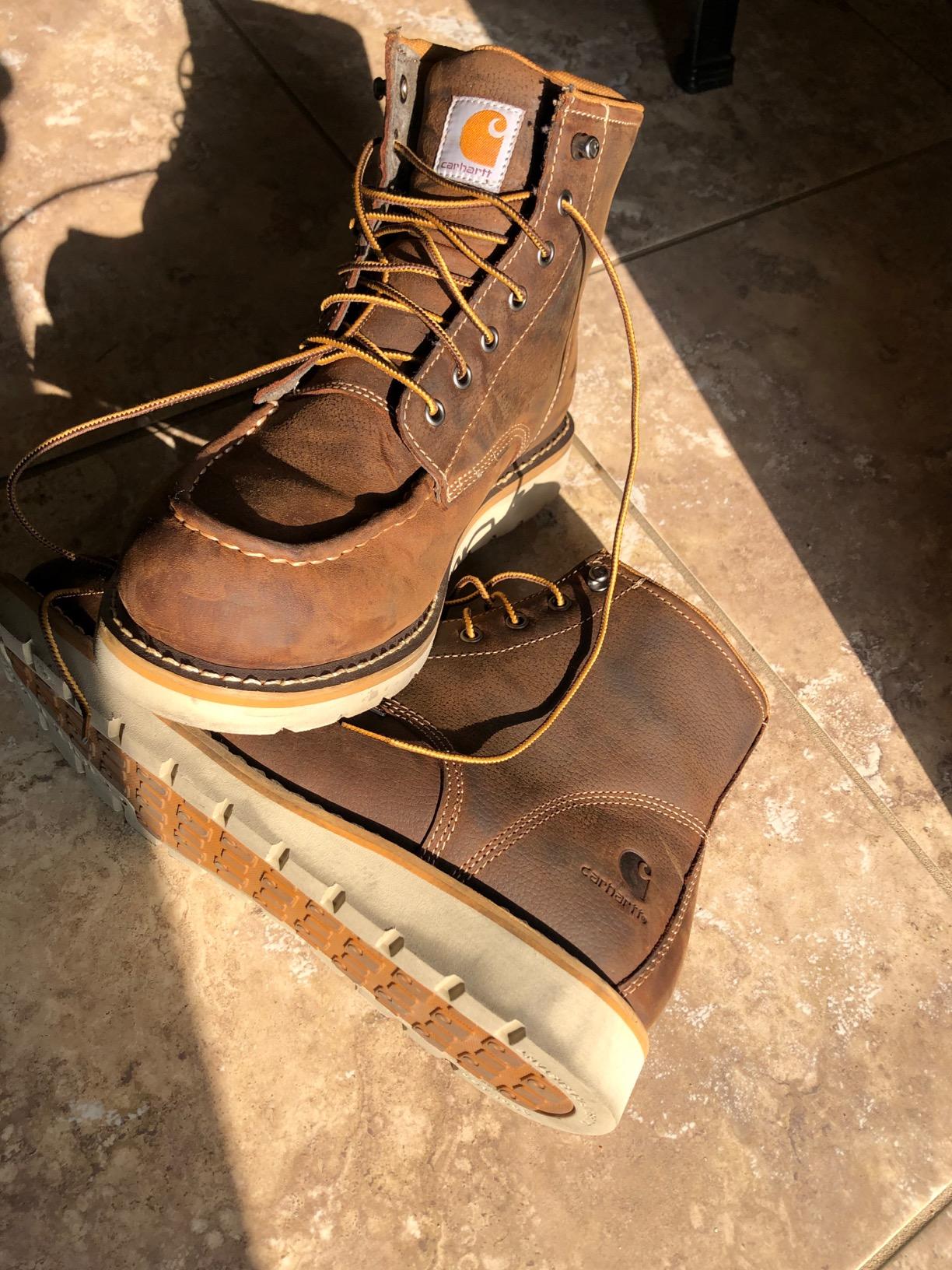 Carhartt Men's 6” Moc Toe Waterproof Work Boots - Oil-Tanned Leather Boots with FastDry Lining, Dual-Density Rubber Wedge Traction Outsole, EH Rated customer photo 2