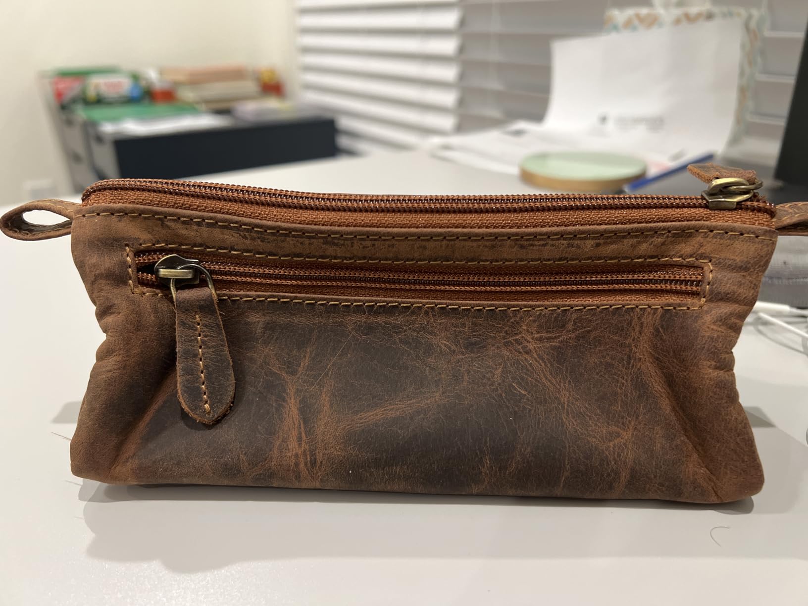 Rustic Town Leather Pencil Case - Vintage Zippered Pencil Pouch & Pen Case for Adults, Artists, Writers - Gift for Men & Women customer photo 2