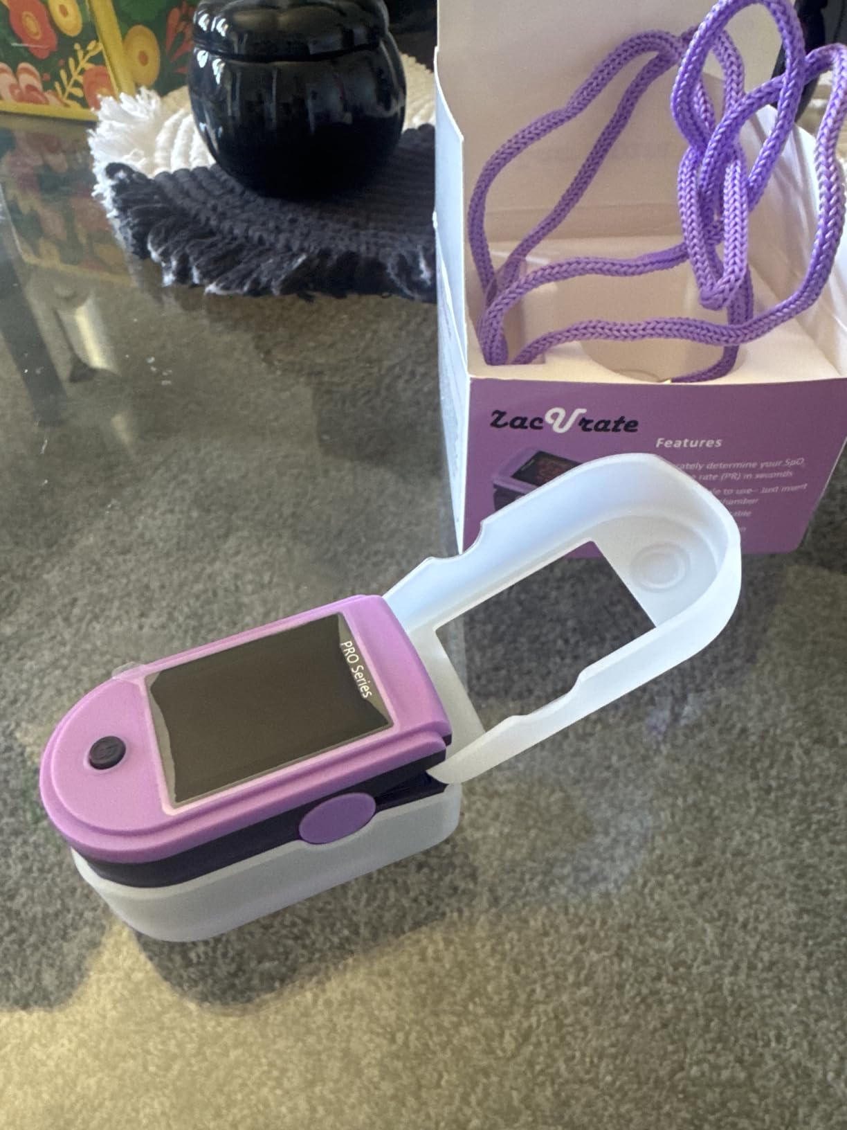 Zacurate Pro Series 500DL Fingertip Pulse Oximeter Blood Oxygen Saturation Monitor with Silicone Cover, Batteries and Lanyard (Mystic Purple) customer photo 2