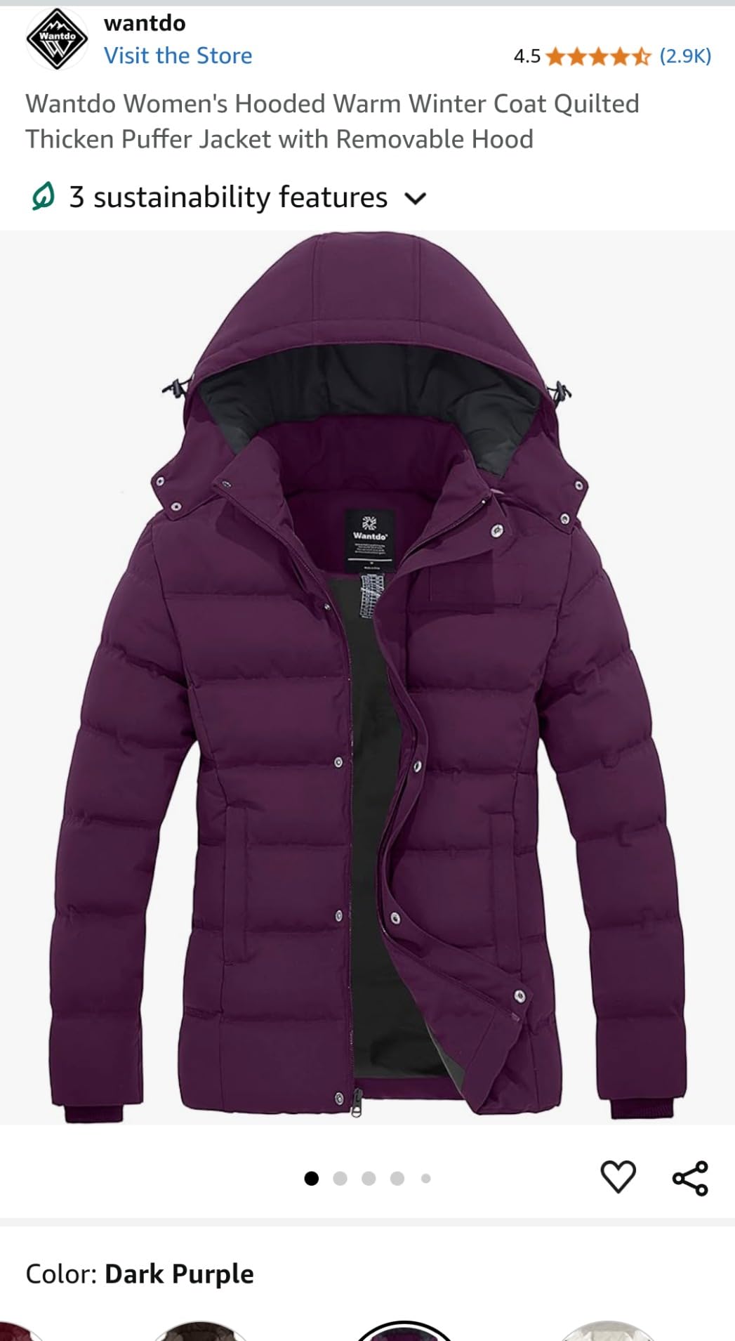 Wantdo Women's Hooded Warm Winter Coat Quilted Thicken Puffer Jacket with Removable Hood customer photo 1