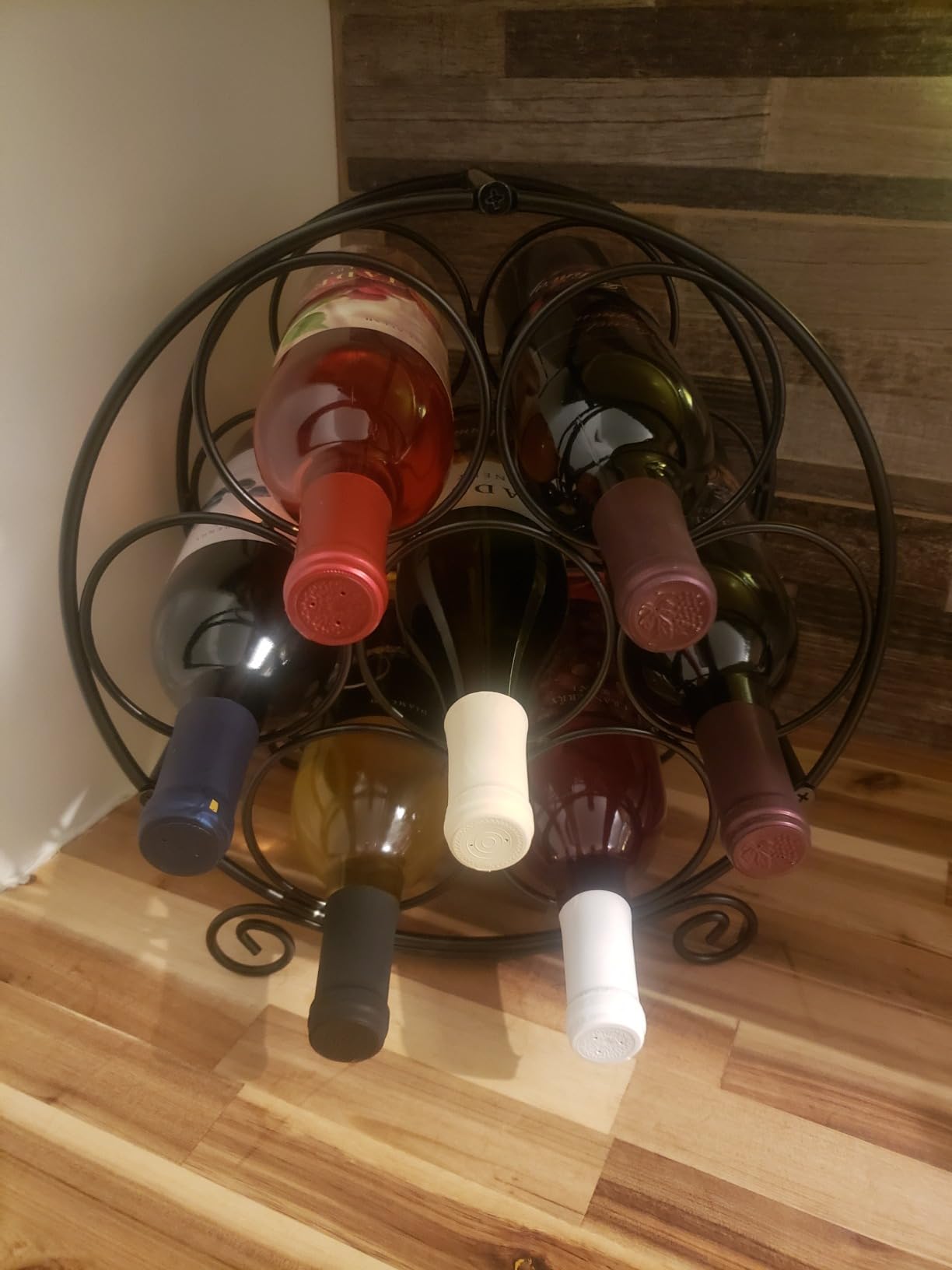 PAG-Mass 7 Bottles Freestanding Countertop Wine Rack, Metal Small Table Top Wine Rack, Drink Organizer Bottle Holder, Kitchen Organizers and Storage, Black customer photo 1
