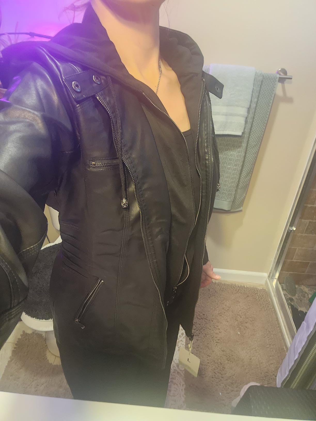 Springrain Women's Faux Leather Jacket Moto Biker Coat for Fall and Winter customer photo 1
