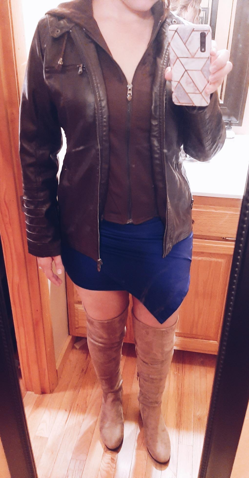 Springrain Women's Faux Leather Jacket Moto Biker Coat for Fall and Winter customer photo 2