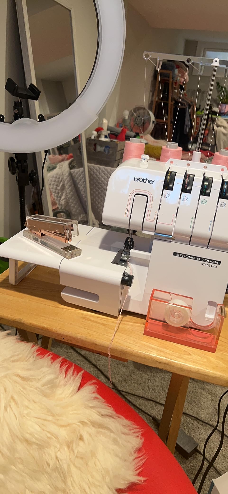 Brother ST4031HD Serger, Strong & Tough Serger, 1,300 Stitches Per Minute, Durable Metal Frame Overlock Machine, Large Extension Table, 3 Included Accessory Feet, 12.99 x 14.37 x 17.01 in., White customer photo 2
