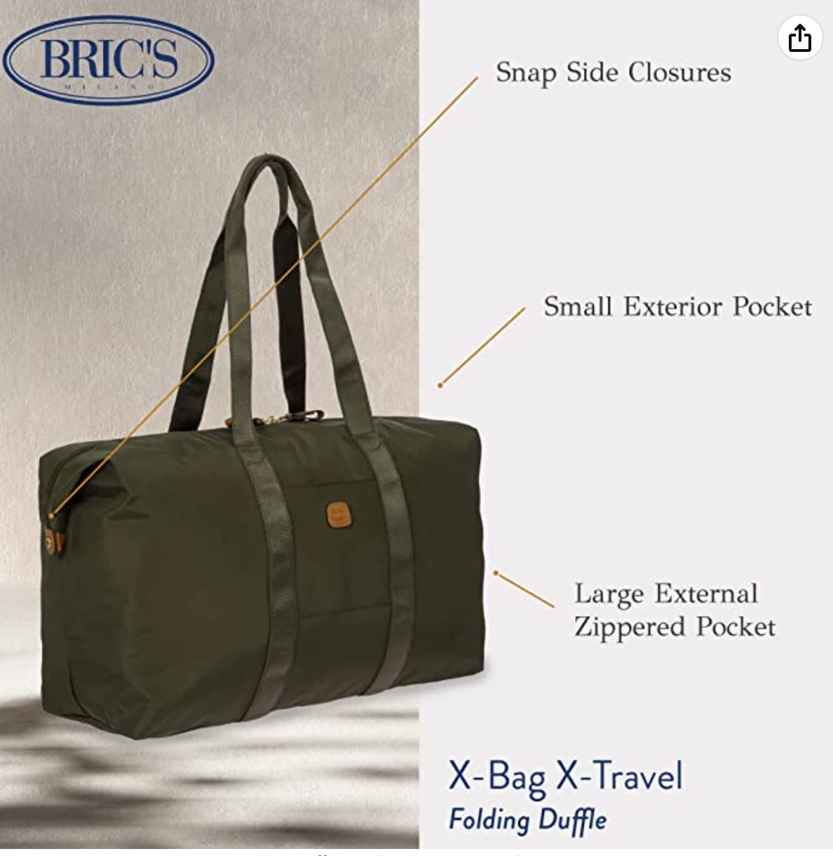 Bric’s X-Bag/X-Travel 2.0 Overnight Weekender Duffel, Water-Resistant Folding Carry-On with Leather Trim, Removable Shoulder Strap and Pass-Through Sleeve - Mini Bag Included – 22 Inch, Black customer photo 1