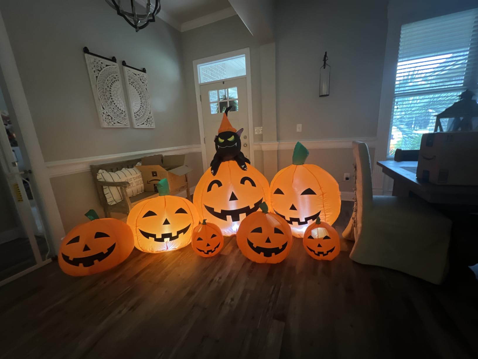 Joiedomi 7 FT Long Halloween Inflatables Pumpkin Outdoor Decorations, 7 Pumpkins Outside Decoration with Witch's Cat with Build-in LEDs Blow Up Inflatables for Party Yard Lawn Garden Decor customer photo 2