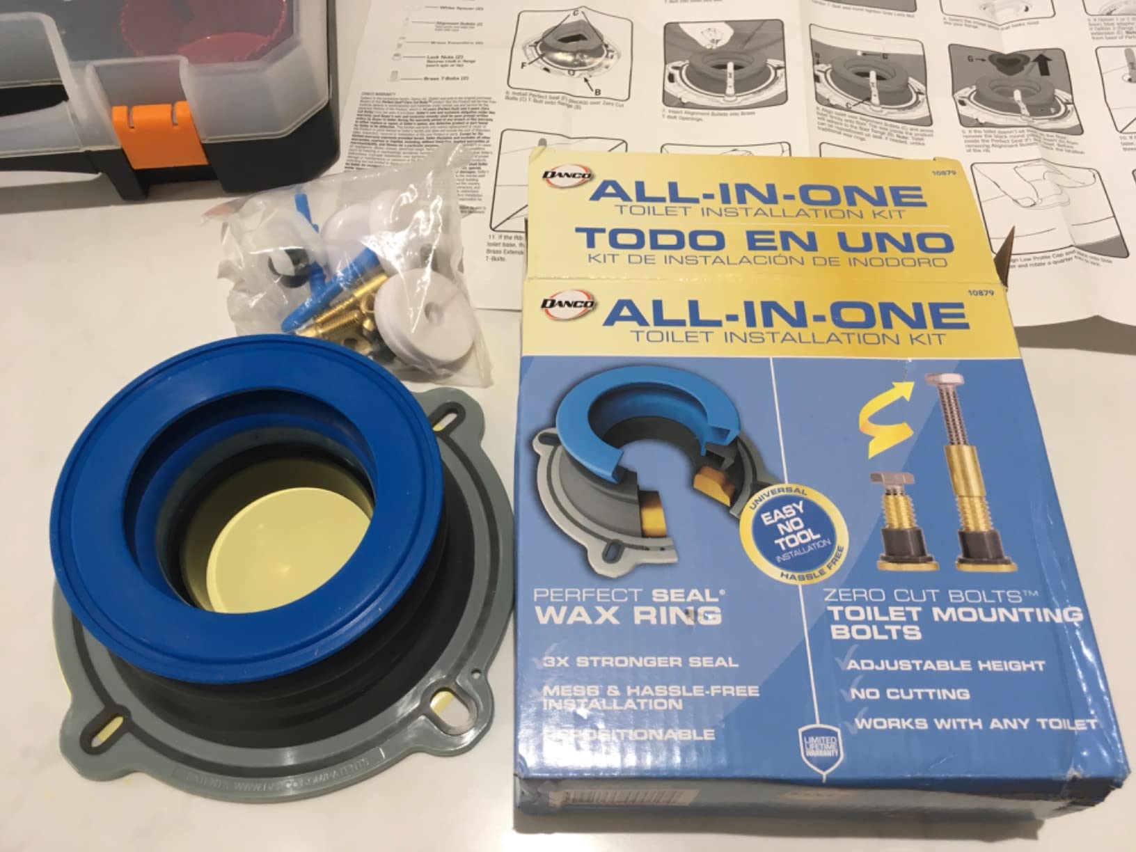 Danco (10879) All-in-One Toilet Installation Kit with Perfect Seal Wax Ring & Zero Cut Bolts, No Mess Install, Complete Kit Includes Bolts and Adapters, 1-Pack customer photo 2