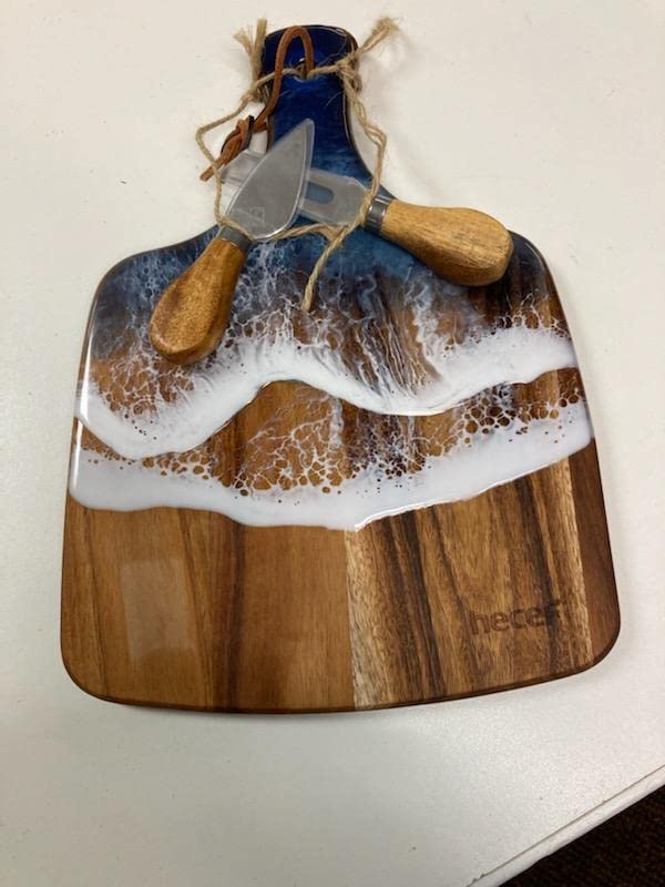 hecef Cheese Board set of 3,a Acacia Wood Cheese Plate, a Knife, a Fork, Charcuterie Board Platter Slate Serving Set for Appetizer Birthdays, Weddings, Housewarming (Cheese board with 2 knives) customer photo 1