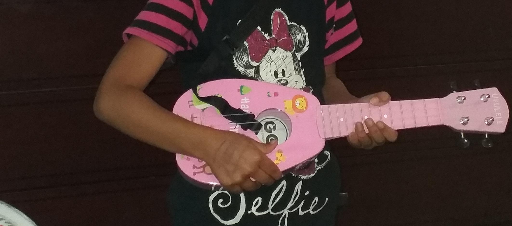 YOLOPLUS+ 17 Inch Kids Ukulele Toddler Guitar Toy 4 Strings | Mini Musical Instruments Educational Learning Toys for Beginner Birthday Gift, Keep Tone with Picks/Strap/Primary Tutorial customer photo 2