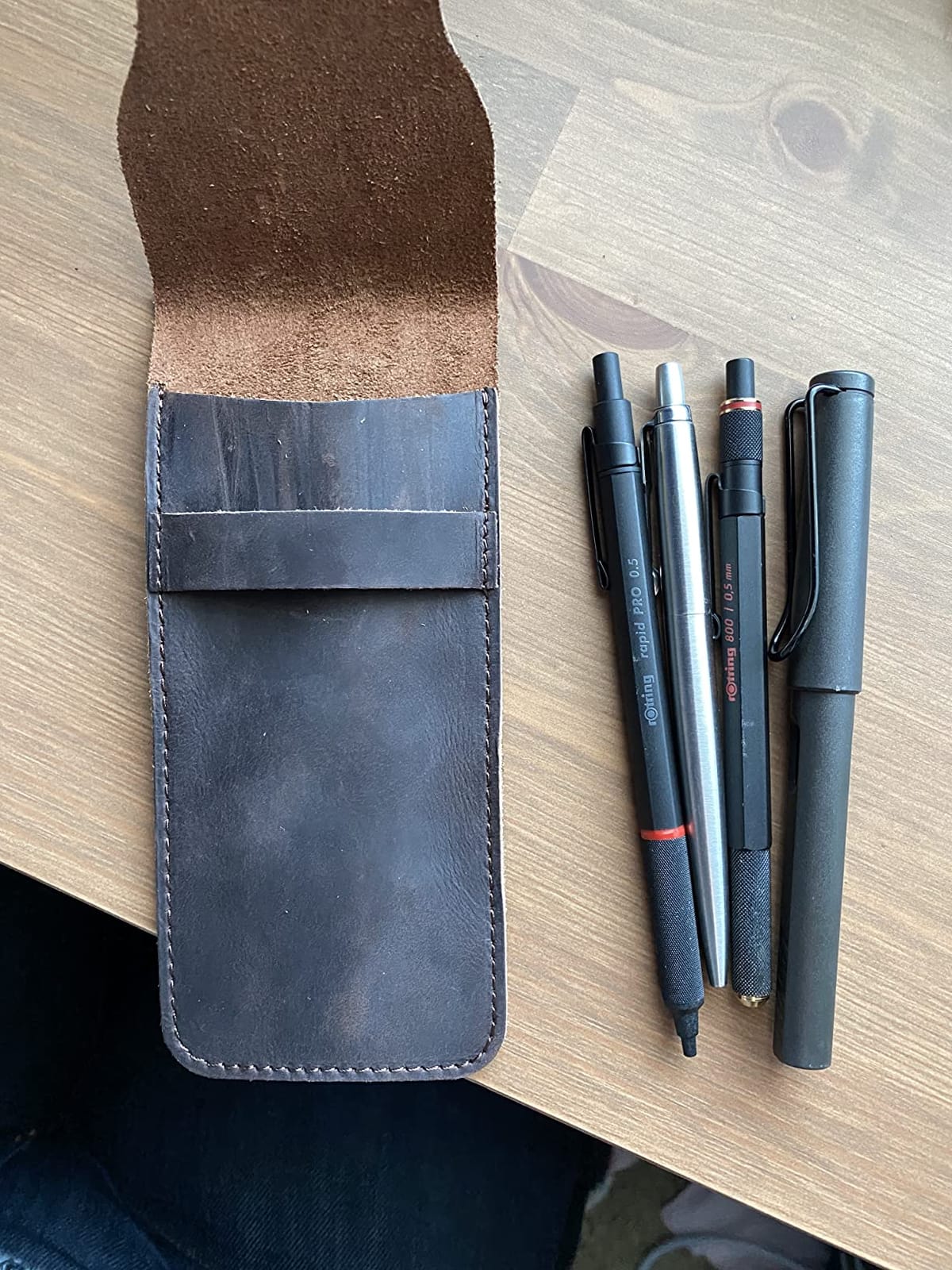 DK86 Genuine Leather Pen Case Holder Fountain Multi Pens Pouch Pen Protective Sleeve Cover - Large Coffee customer photo 2