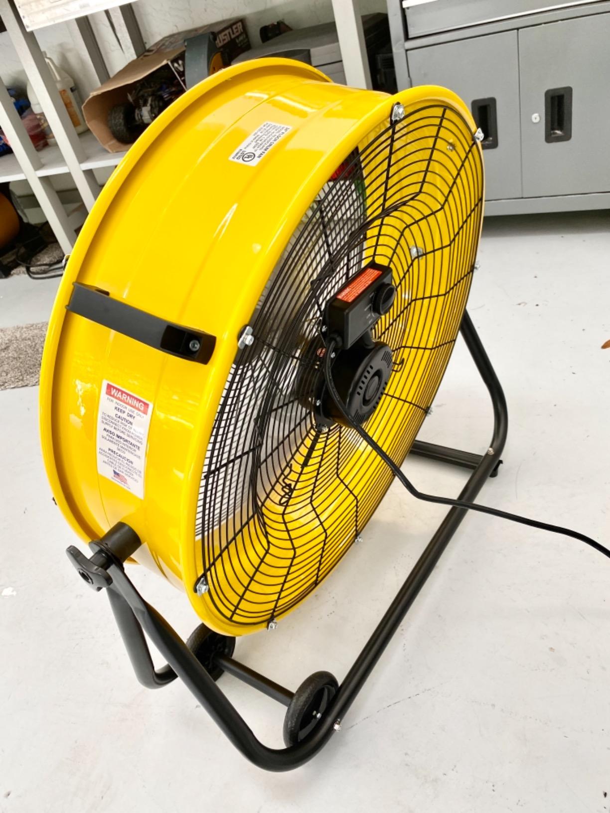Tornado - 24 Inch High Velocity Heavy Duty Tilt Metal Drum Fan Yellow Commercial, Industrial Use 3 Speed 7700 CFM 1/3 HP 8 FT Cord ETL Safety Listed (YELLOW) customer photo 1