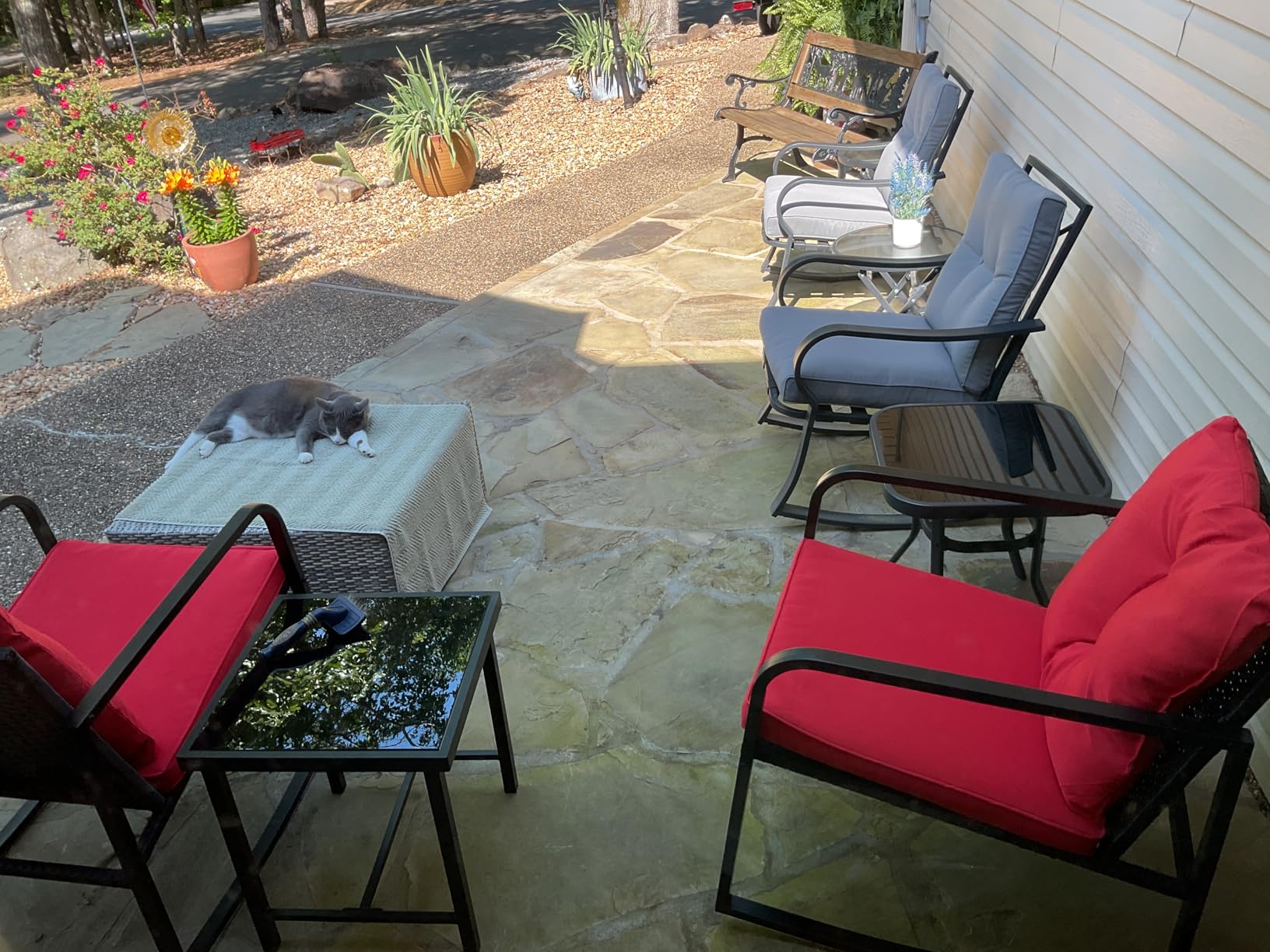 Devoko 3 Pieces Patio Furniture Set Wicker Outdoor Rocking Bistro Chair customer photo 2