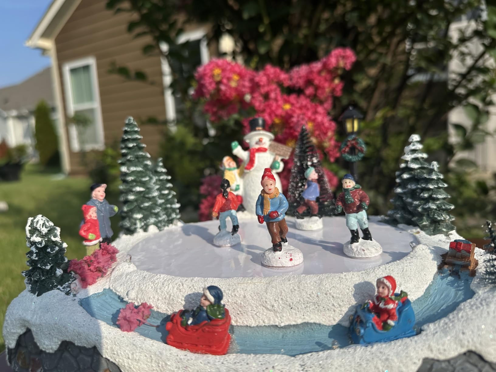 Animated Christmas Village Skating Pond - Lighted Musical Snow Scene with 4 Moving Skaters, Adapter, Battery Slot customer photo 2