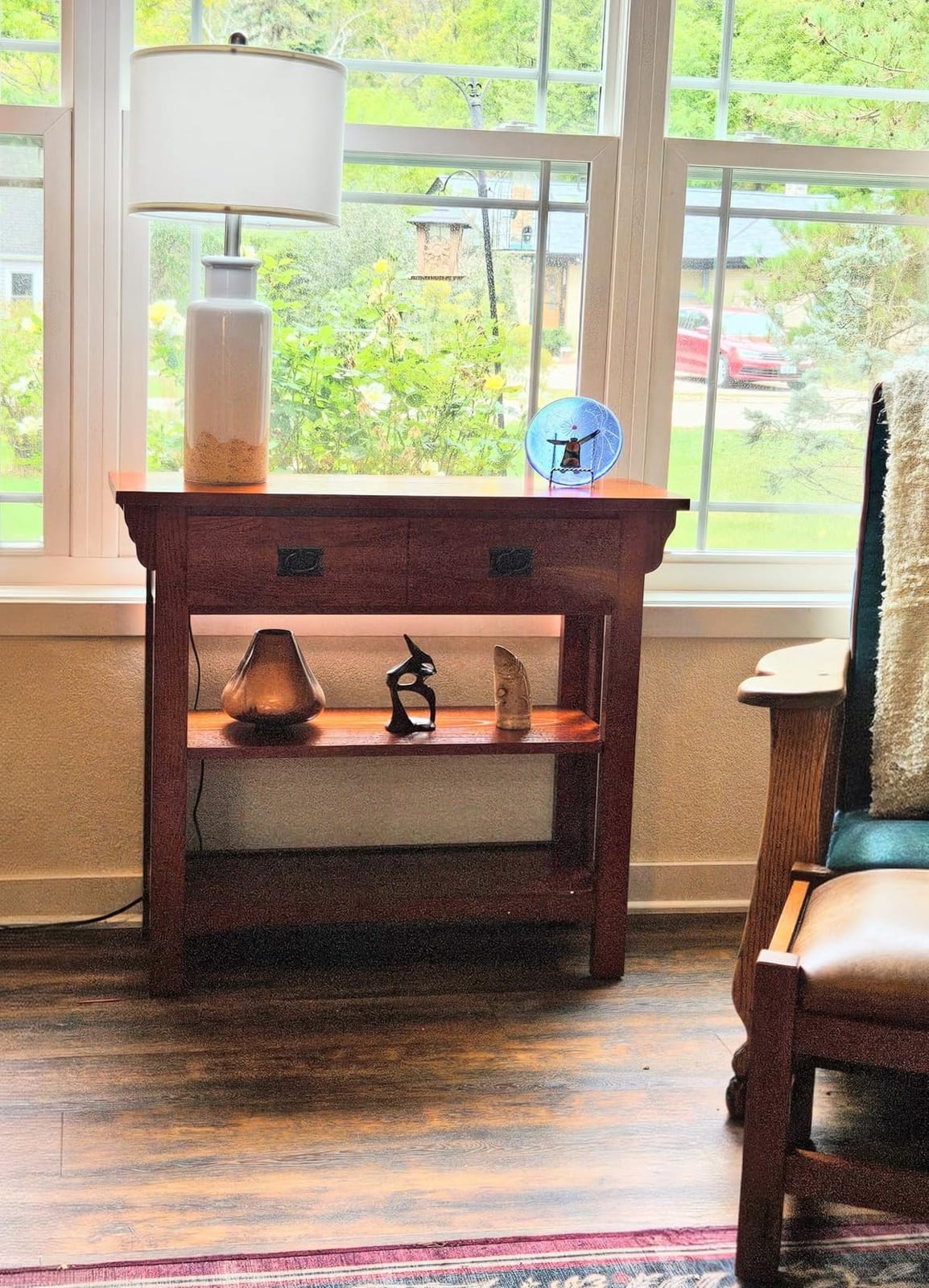Leick Home 82262 Mission Mantel Height Bookcase with Slatted Sides and Top Drawer, Made with Solid Wood, for Living Rooms, Mission Oak Finish, Brownbronze customer photo 2