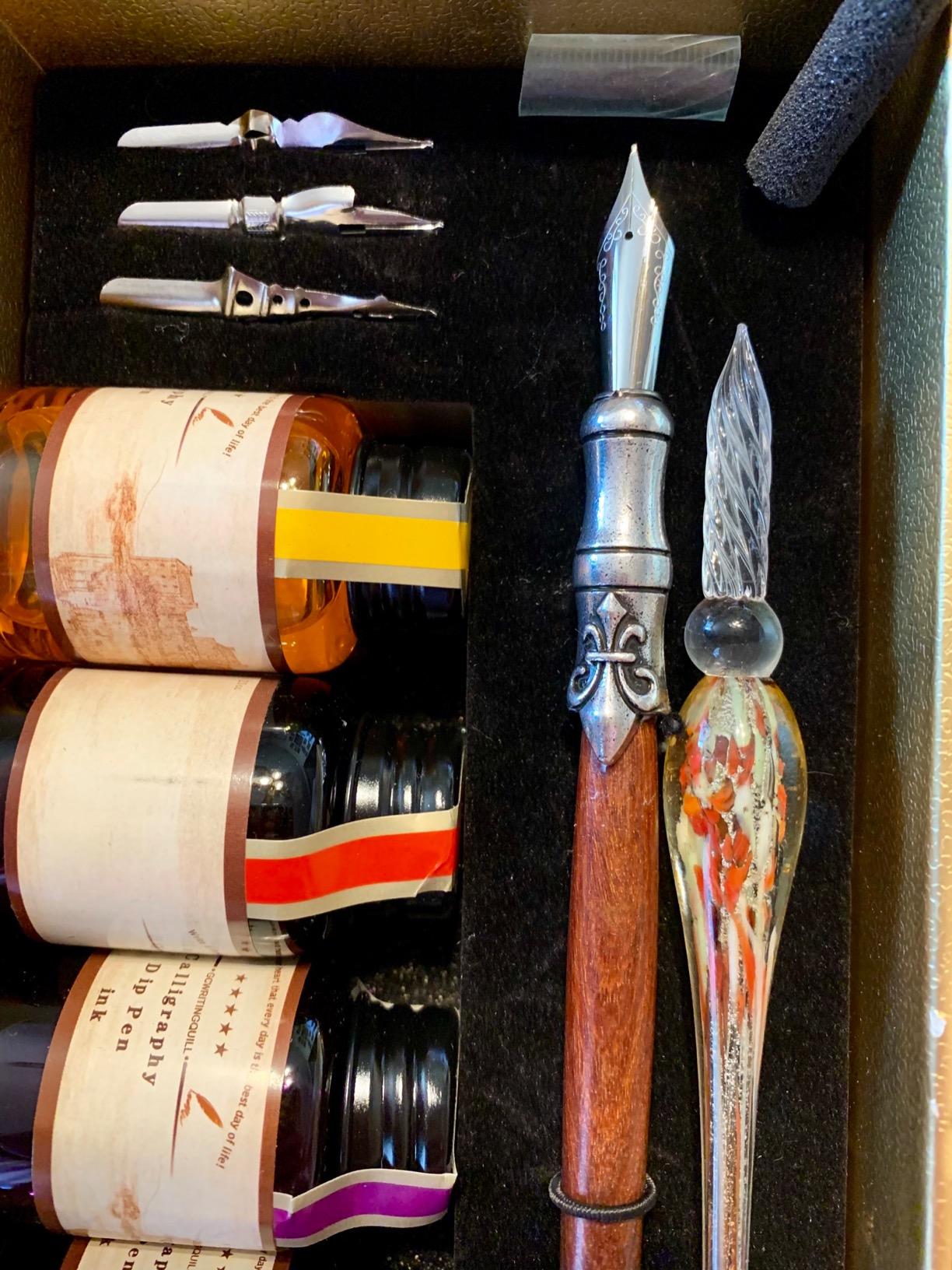 MU-02 Calligraphy Pen Set, Glass Dip Pen and Handcrafted Wooden Dip Pen Gift Set with 5 Colors Calligraphy Ink 6 Nibs, Calligraphy Set for Beginners customer photo 2