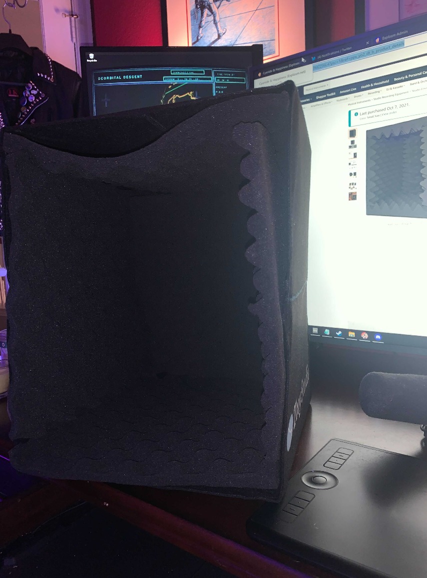 TroyStudio Portable Vocal Booth, Large Foldable Microphone Isolation Shield, Music Recording Studio Sound Echo Absorbing Box, Desk & Stand Use Reflection Filter with Thickened Dense Acoustic Foam customer photo 2
