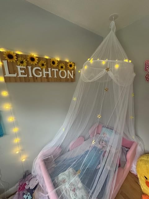 Bed Canopy with Lights for Girls,Gold Star Princess Crib Canopy Curtains,Extra Large Dome Mosquito Net Reading Nook Canopy for Kids Boys Twin Full Queen Size Bed,Fire Retardant Fabric customer photo 2