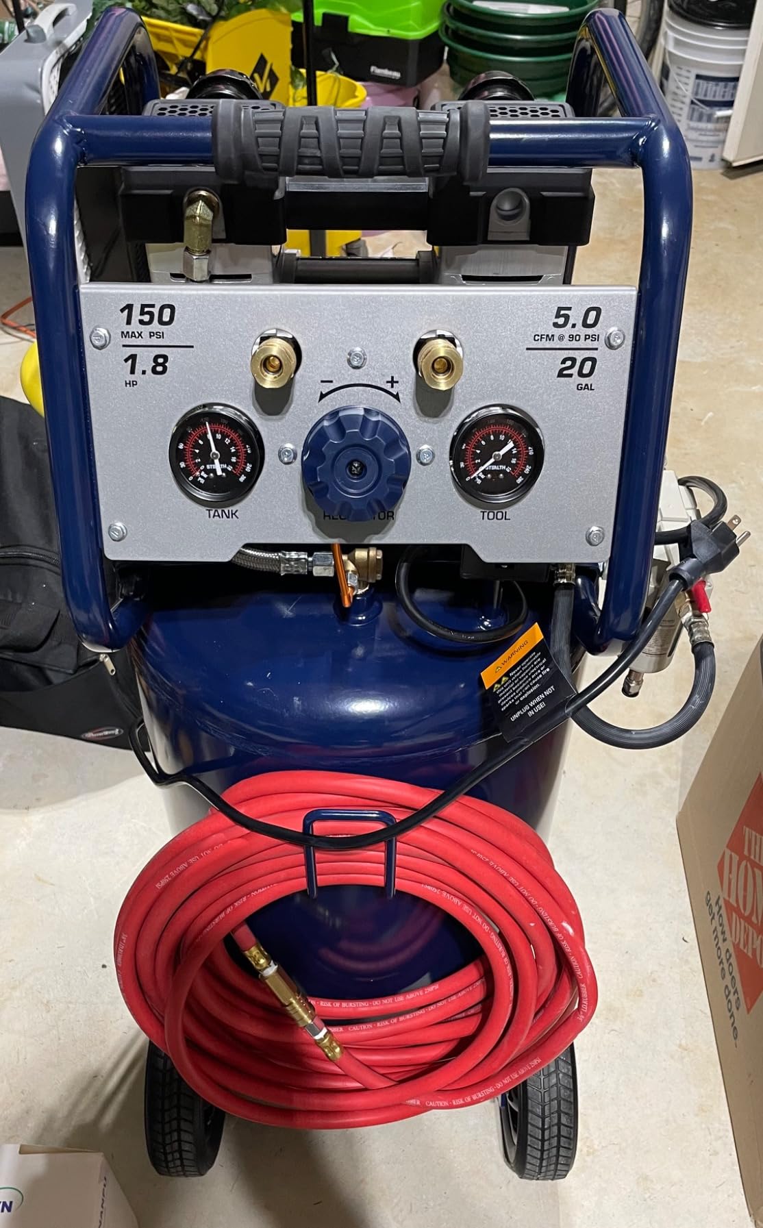 Stealth 20 Gallon Ultra Quiet Air Compressor,1.8 HP Oil-Free Peak 150 PSI 68 Decibel, 5.5 CFM @ 40 PSI 5 CFM @ 90 PSI Silent Long Life Electric Air Compressor W/Wheel for Garage customer photo 1