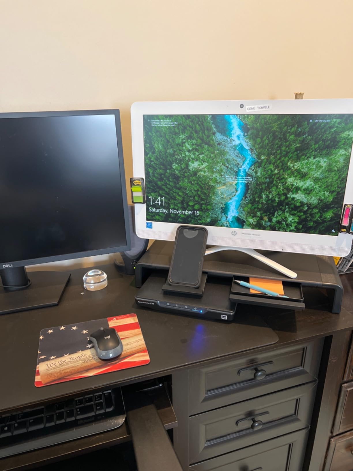 Klearlook Computer Monitor Stand for Desk, Adjustable Foldable Monitor Riser with Storage Drawer & Tablet Phone Holder for Office, Home, Laptop, Desktop (Black) customer photo 2