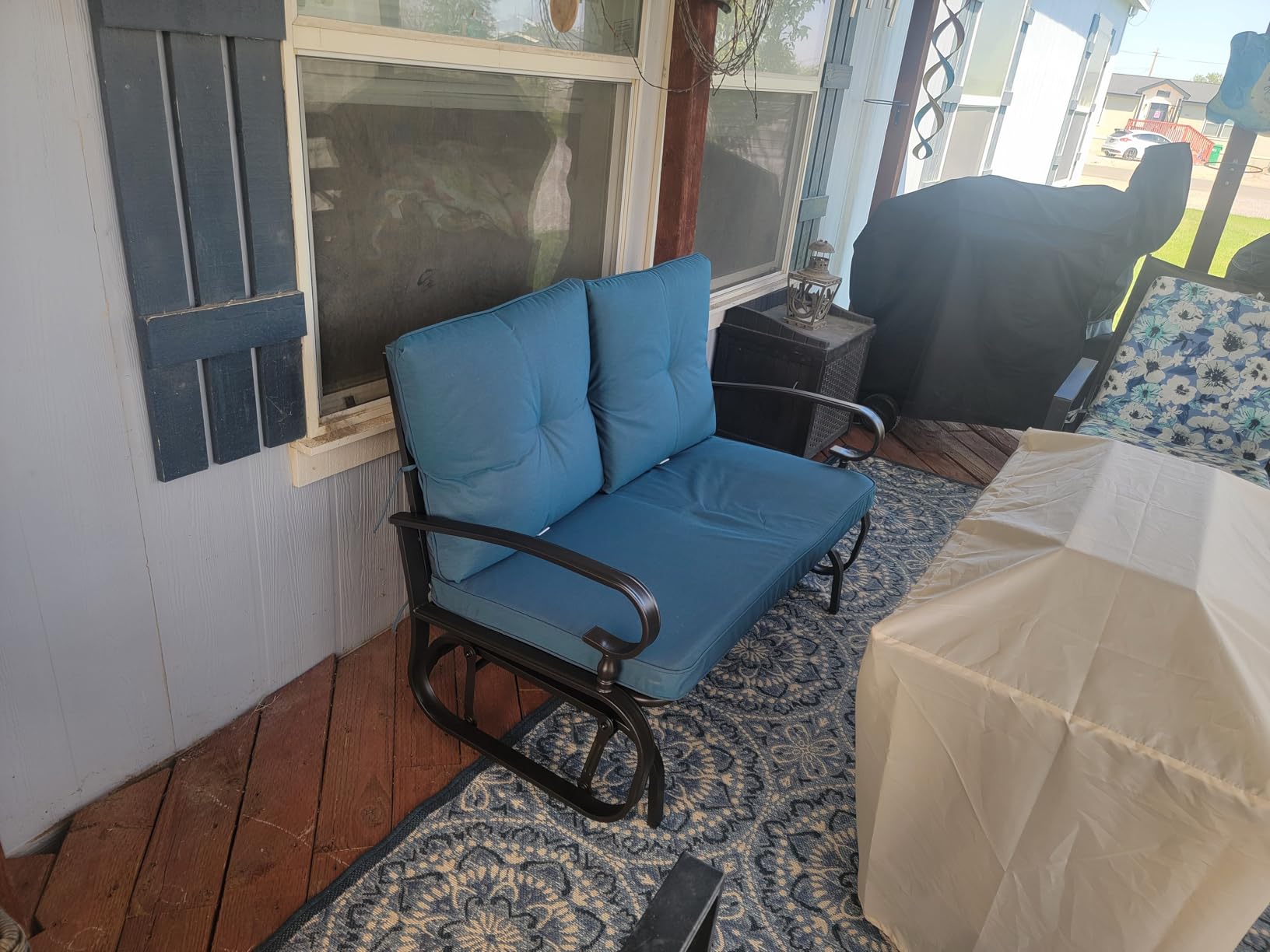 Incbruce Outdoor Swing Glider Rocking Chair Patio Bench for 2 Person, Garden Loveseat Seating Patio Steel Frame Chair Set with Cushion, Peacock Blue customer photo 1