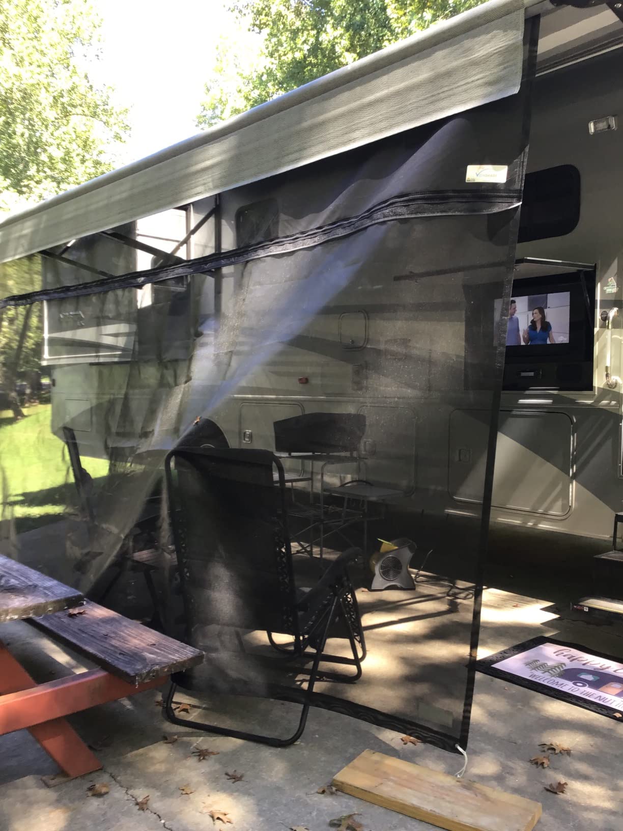 ShadePro - Vista Shade - RV Awning Shade Screen - Zipper Sun Screen Installs in Seconds - Solar Mesh Blocks 87% of Sunlight - The Original Camper Sunscreen Shade for Awnings - 13' x 7' - Black customer photo 2