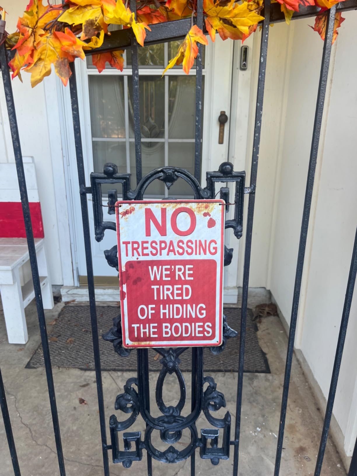 Halloween Decoration Halloween Signs Retro Fashion chic Funny Metal Tin Sign No Trespassing We're Tired of Hiding The Bodies. customer photo 2