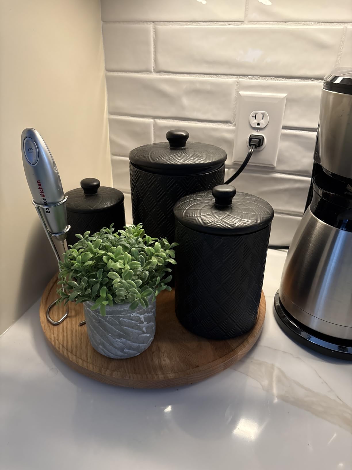 10 Strawberry Street Embossed Ceramic Kitchen Canister Set, Set of 3, Hampton White customer photo 2
