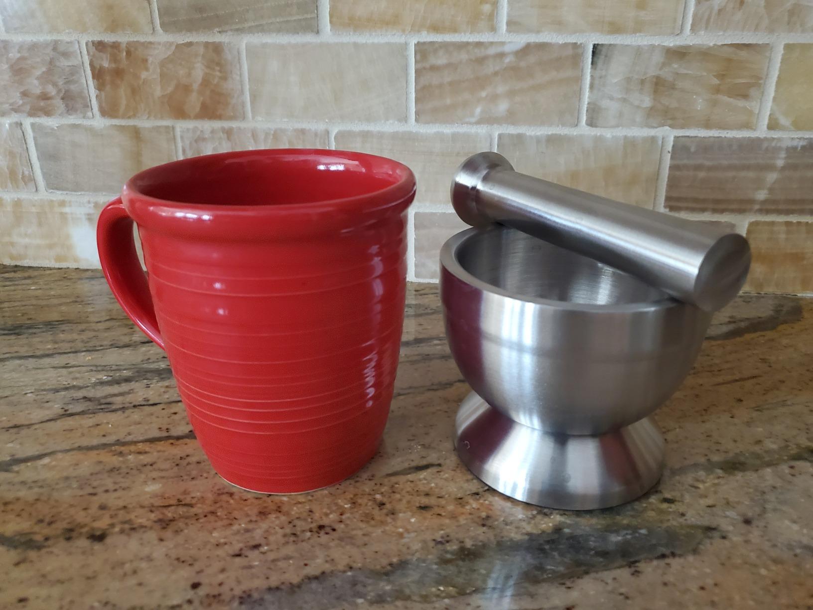 Pill Crusher - 304 Food Grade Stainless Steel Mortar and Pestle Medicine Grinder Set - Non-Slip Splitter to Easily Crush Medicine Pills Tablets Vitamins to Fine Powder for Adults, Seniors, Dogs, Pets customer photo 2