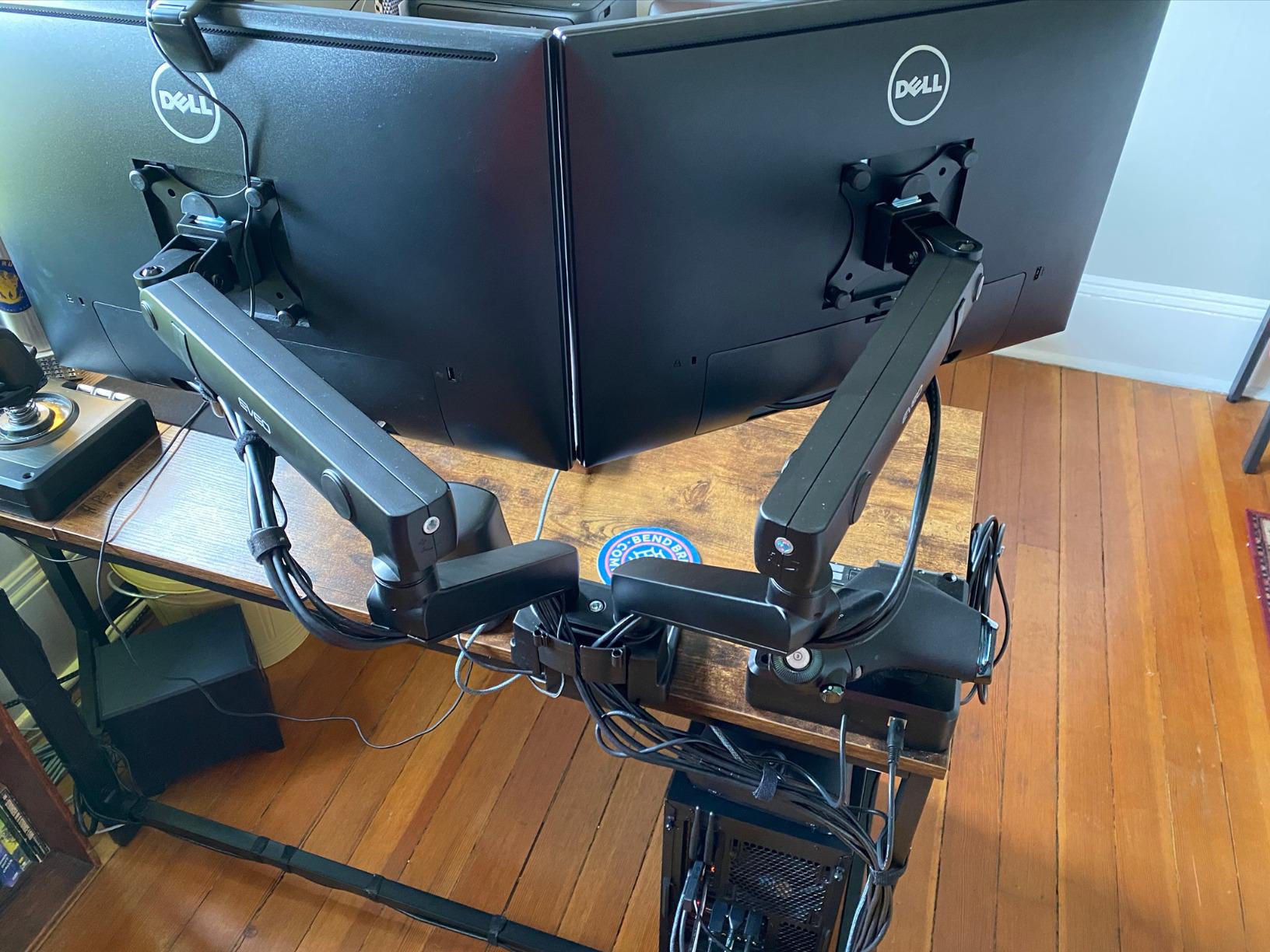 EVEO Premium Dual Monitor Mount 14-32 inch Dual Monitor Arm VESA Bracket Adjustable Height Gas Spring Dual Monitor Stand, Screen Full Motion Dual Monitor Arm - Computer Monitor Stand for 2 Screens, Black customer photo 2