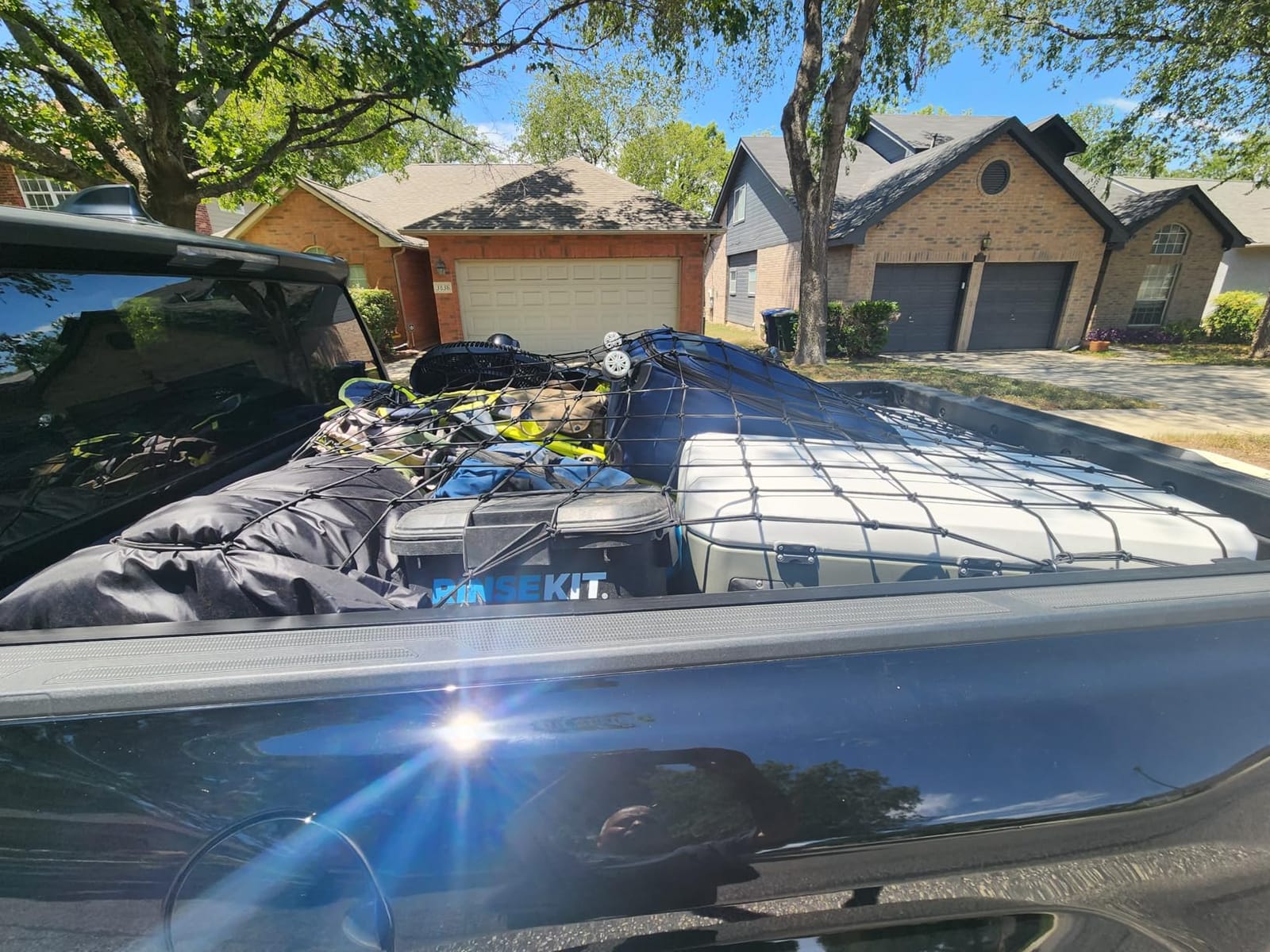 Cargo Net for Pickup Truck Bed - Truck Bed Net with 12 Metal Carabiners | Double thick heavy duty bungee mesh accessory with strap hooks 4'x6', stretches to 8'x12' customer photo 1