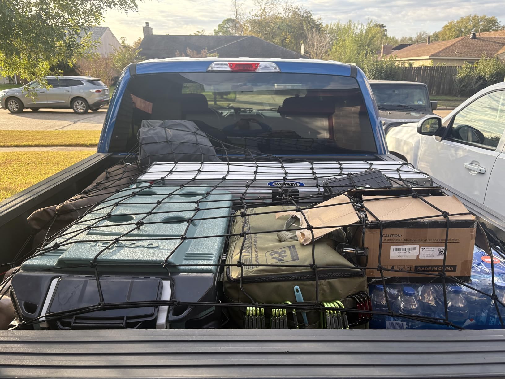 Cargo Net for Pickup Truck Bed - Truck Bed Net with 12 Metal Carabiners | Double thick heavy duty bungee mesh accessory with strap hooks 4'x6', stretches to 8'x12' customer photo 2