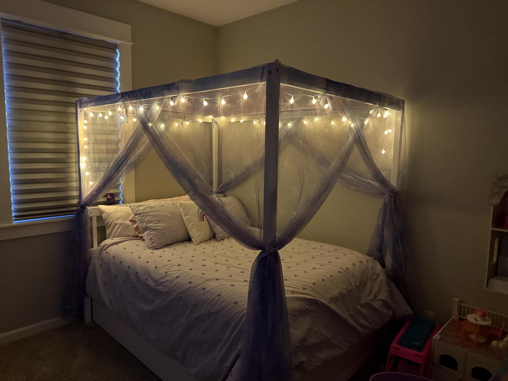 Mengersi Rainbow Canopy Bed Curtains with Lights - Princess Bed Canopy for Girls - Bed Drapes Netting- Bedroom Decoration Accessories,Twin customer photo 1