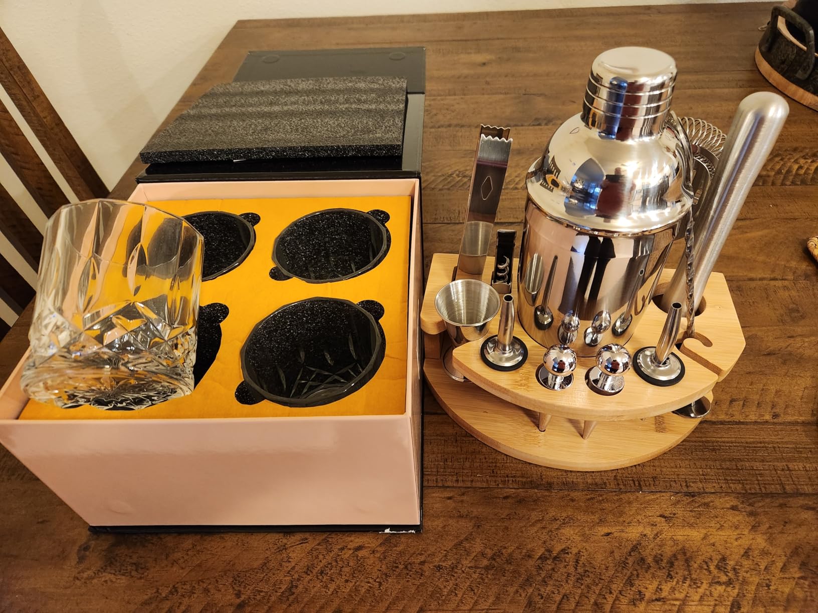 Cocktail Shaker Set with Bamboo Stand, 12-Piece 25oz Stainless Steel Bartender Kit, Martini & Margarita Bar Tools for Home Bar, Drink Mixer Set, Housewarming Gift, Silver customer photo 1
