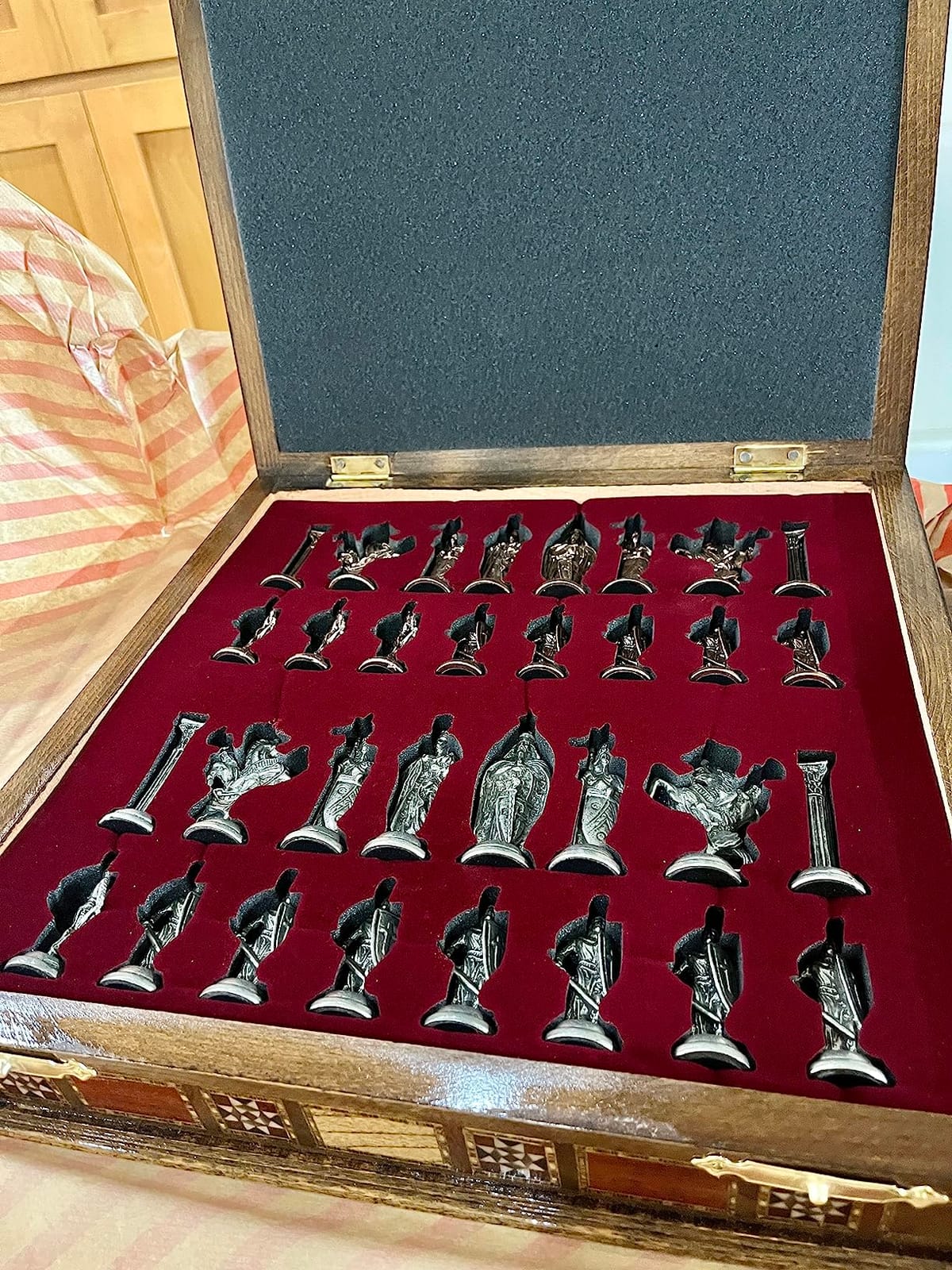 Medieval British Army Antique Copper Metal Chess Set for Adults, Handmade Pieces and Natural Solid Wooden Chess Board with Storage Inside King 3.35inc customer photo 2