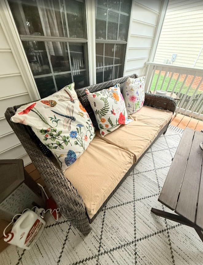 All Smiles Outdoor Patio Throw Pillow Covers 18x18 Set of 4 Spring Summer Garden Flowers Farmhouse Décor Outside Furniture Bench Chair Decorative Cushion Cases for Swing Deep Seat Bed Couch Sofa customer photo 1