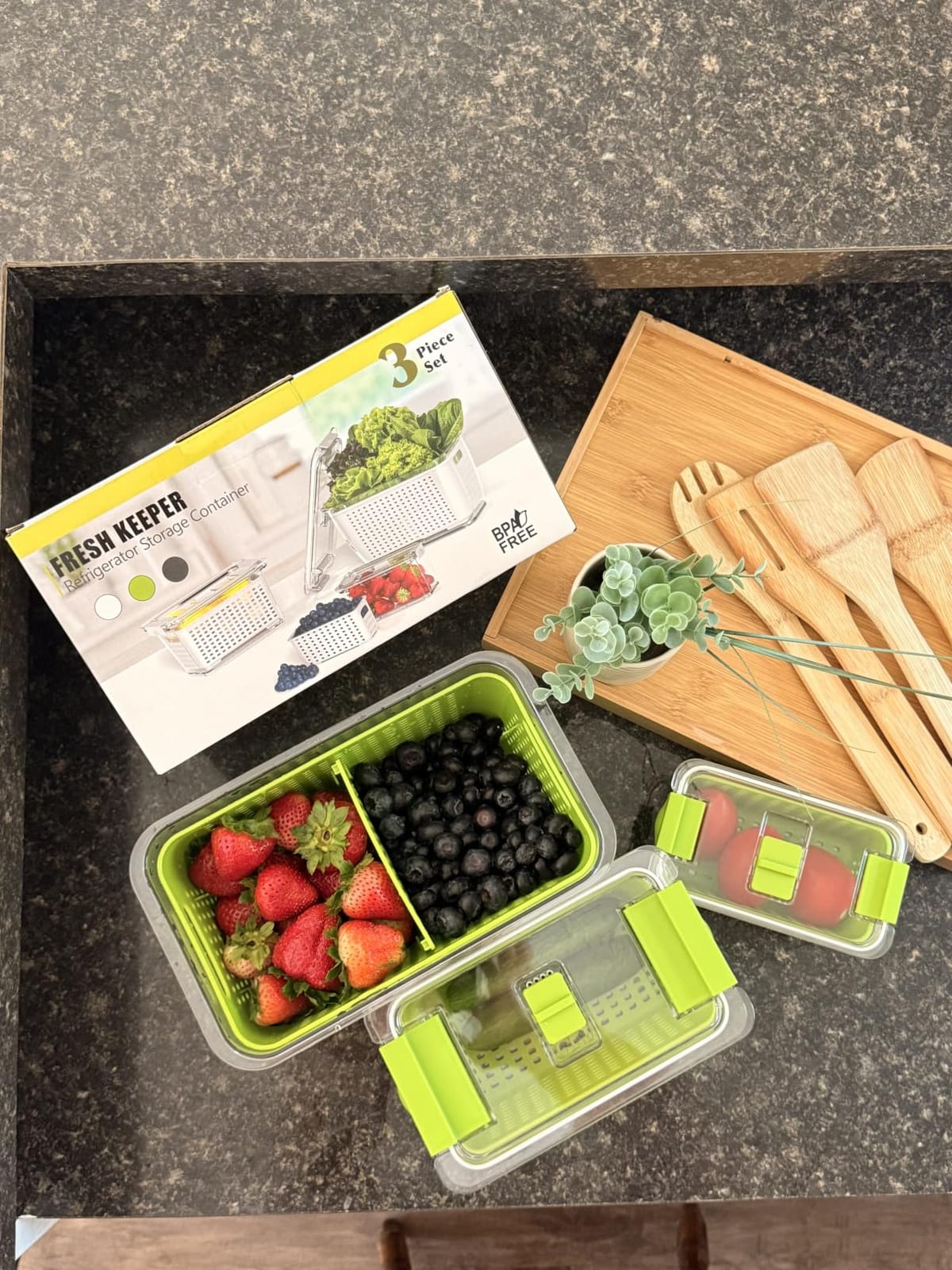 LUXEAR Fresh Container, 3PACK Produce Saver Container BPA Free Fridge Organizer for Vegetable Fruit and Salad Partitioned Food Storage Container with Vents Stay Fresh Containers Not Dishwashers Safe customer photo 1
