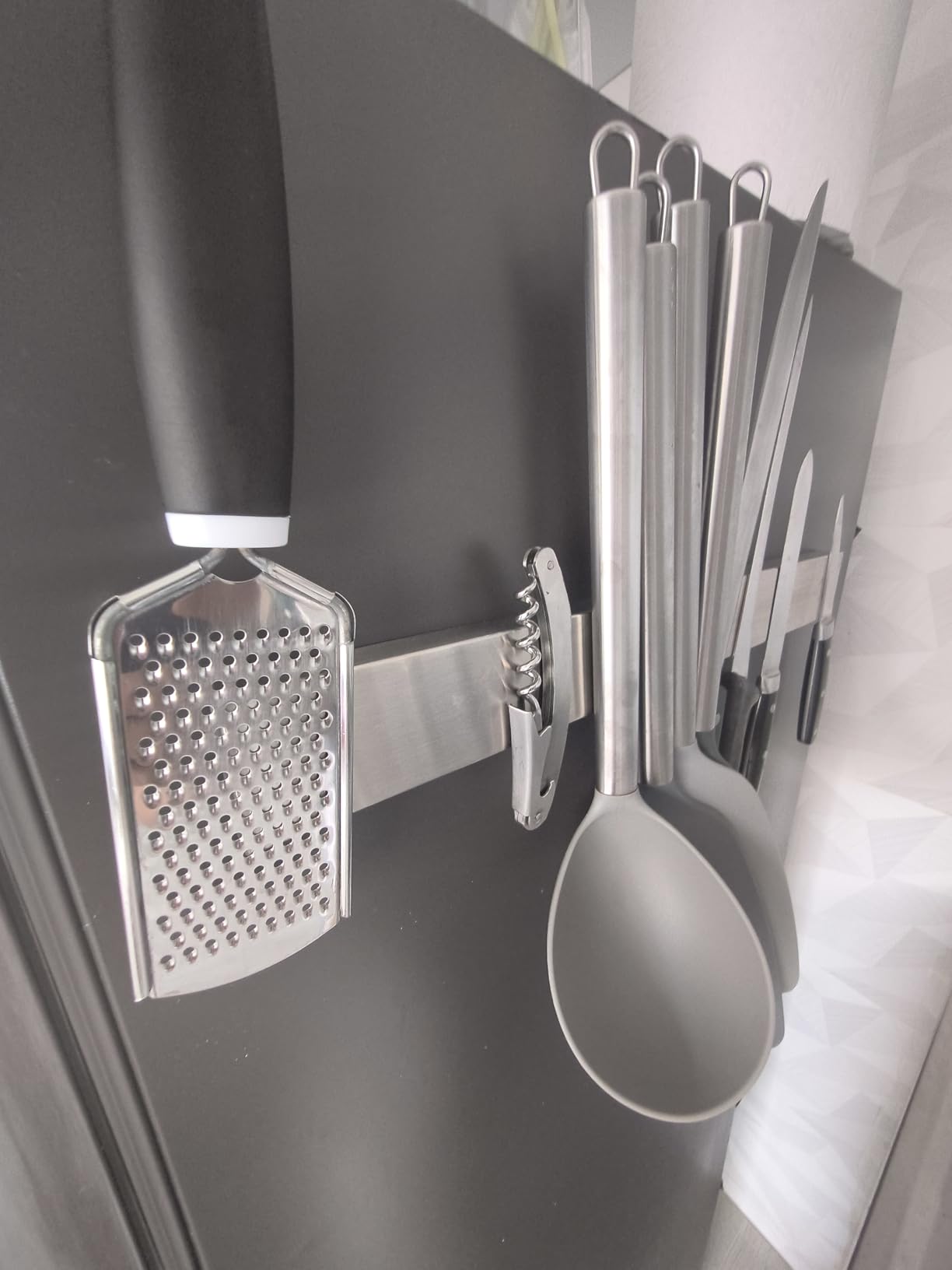 Modern Innovations 10 Inch Magnetic Knife Holder for Refrigerator, Magnetic Knife Holders for Fridge or Kitchen Wall No Drilling, Magnet Strips for Knives & Metal Utensils, Tool Rack, Stainless Steel customer photo 1