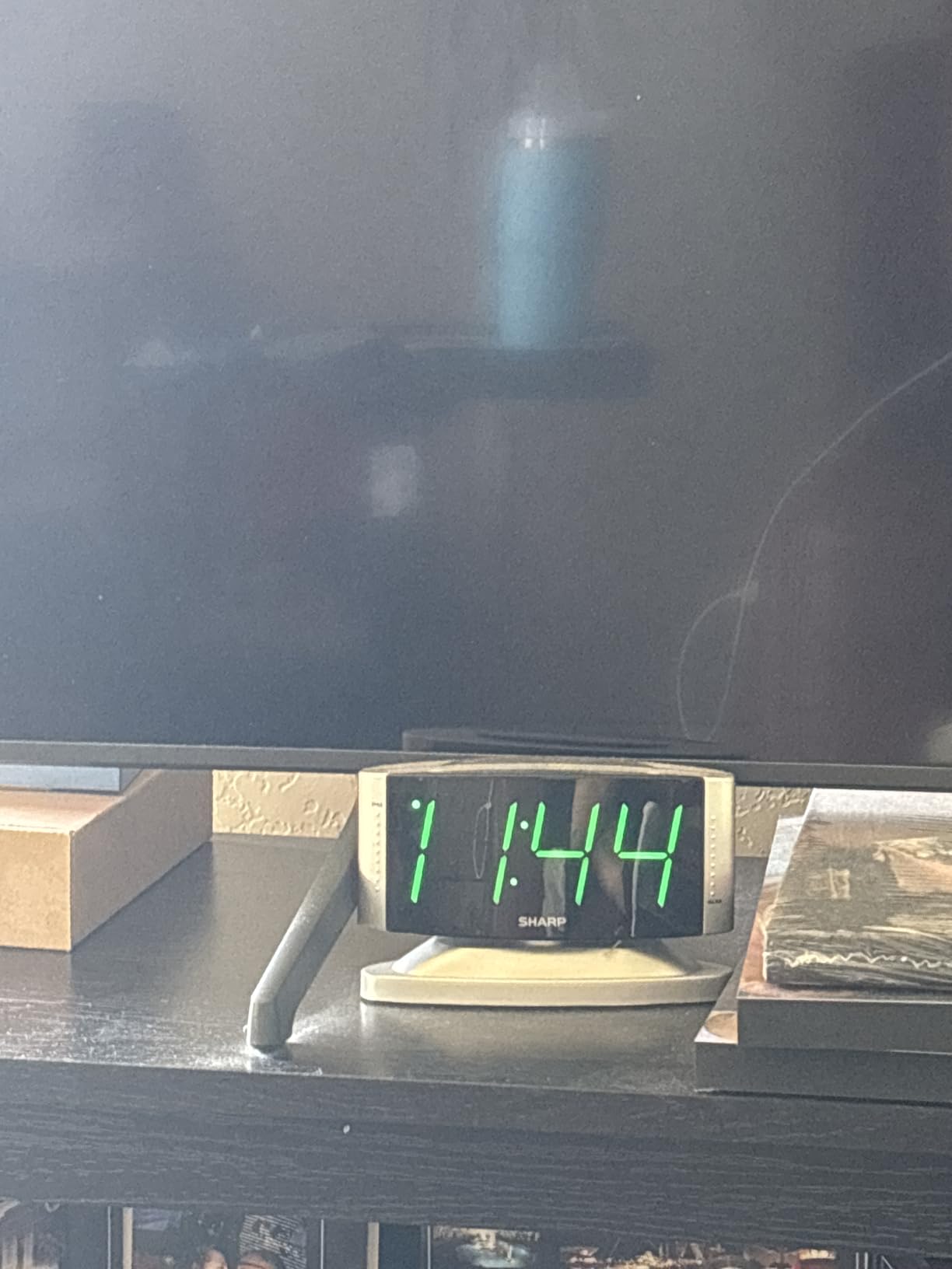 Sharp Digital Alarm Clock with Swivel Base, Green LED, Dimmer, Silver customer photo 1