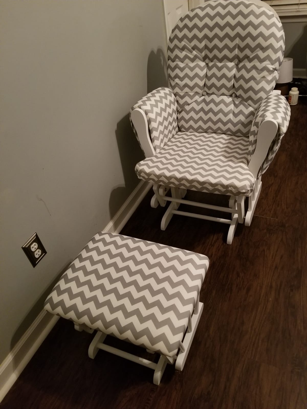 Costzon Nursery Glider with Ottoman, Upholstered Comfort Glider Rocker with Padded Cushion, Storage Pocket, Solid Wood Base, Rocking Chair Nursery for Breastfeeding, Napping (Light Gray) customer photo 1