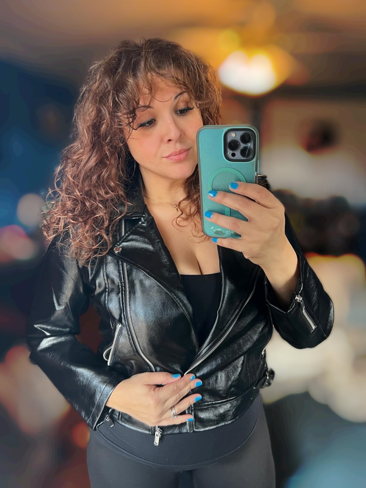 Fahsyee Faux Leather Jacket for Women, Vegan Jackets Moto Biker Motocycle Coat customer photo 1